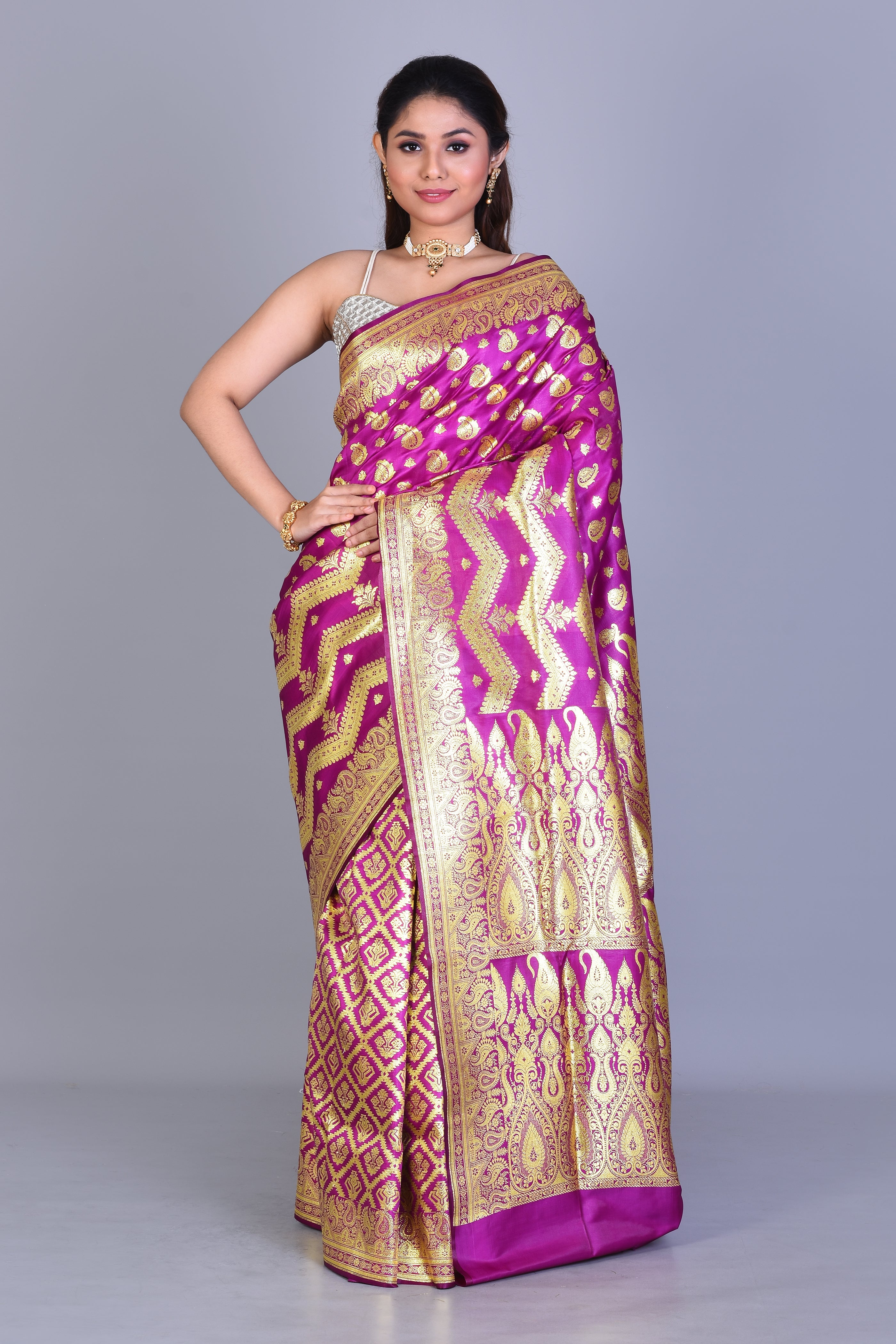 Magenta Half & Half Banarasi Saree with Blouse Piece - Keya Seth Exclusive