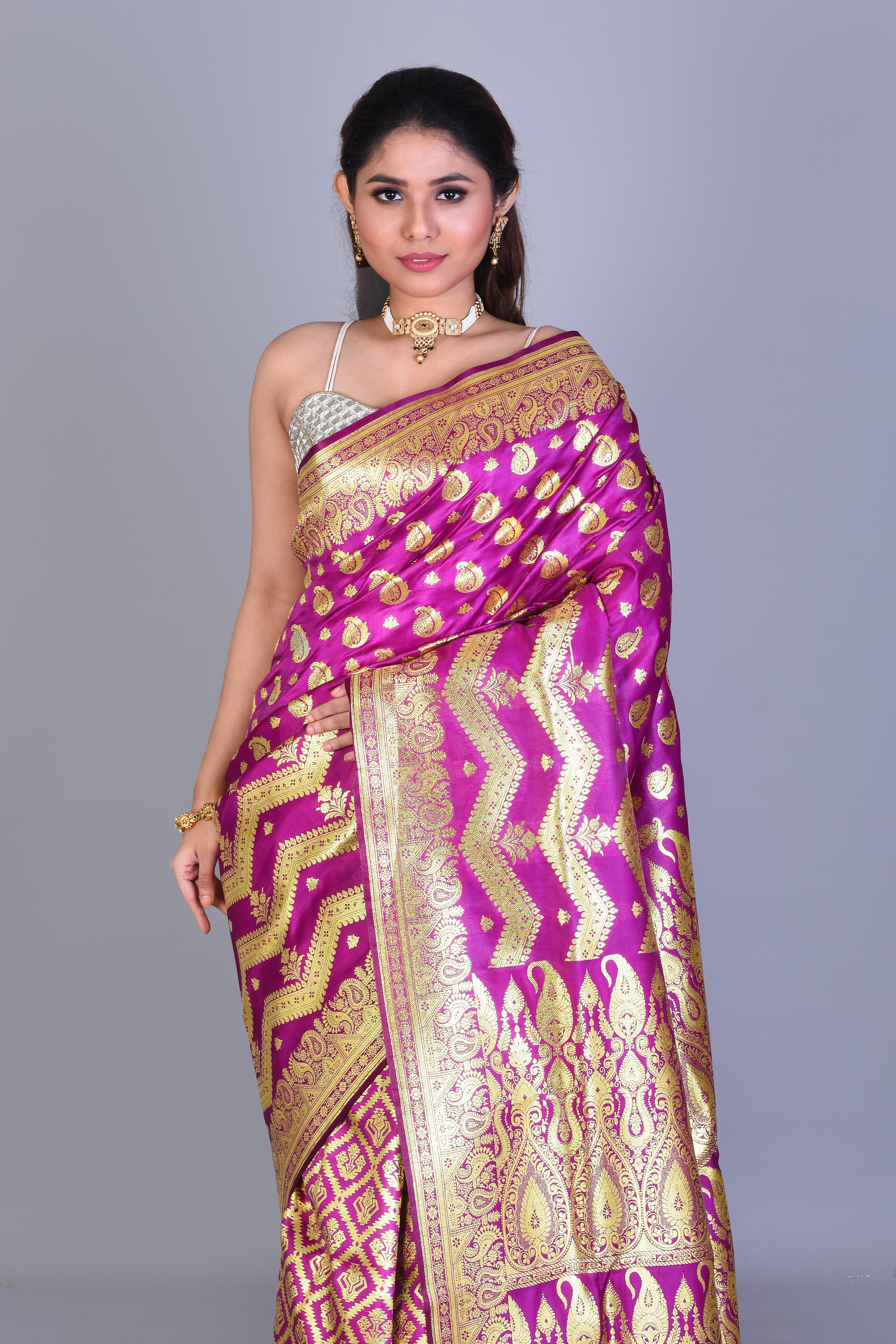 Magenta Half & Half Banarasi Saree with Blouse Piece - Keya Seth Exclusive