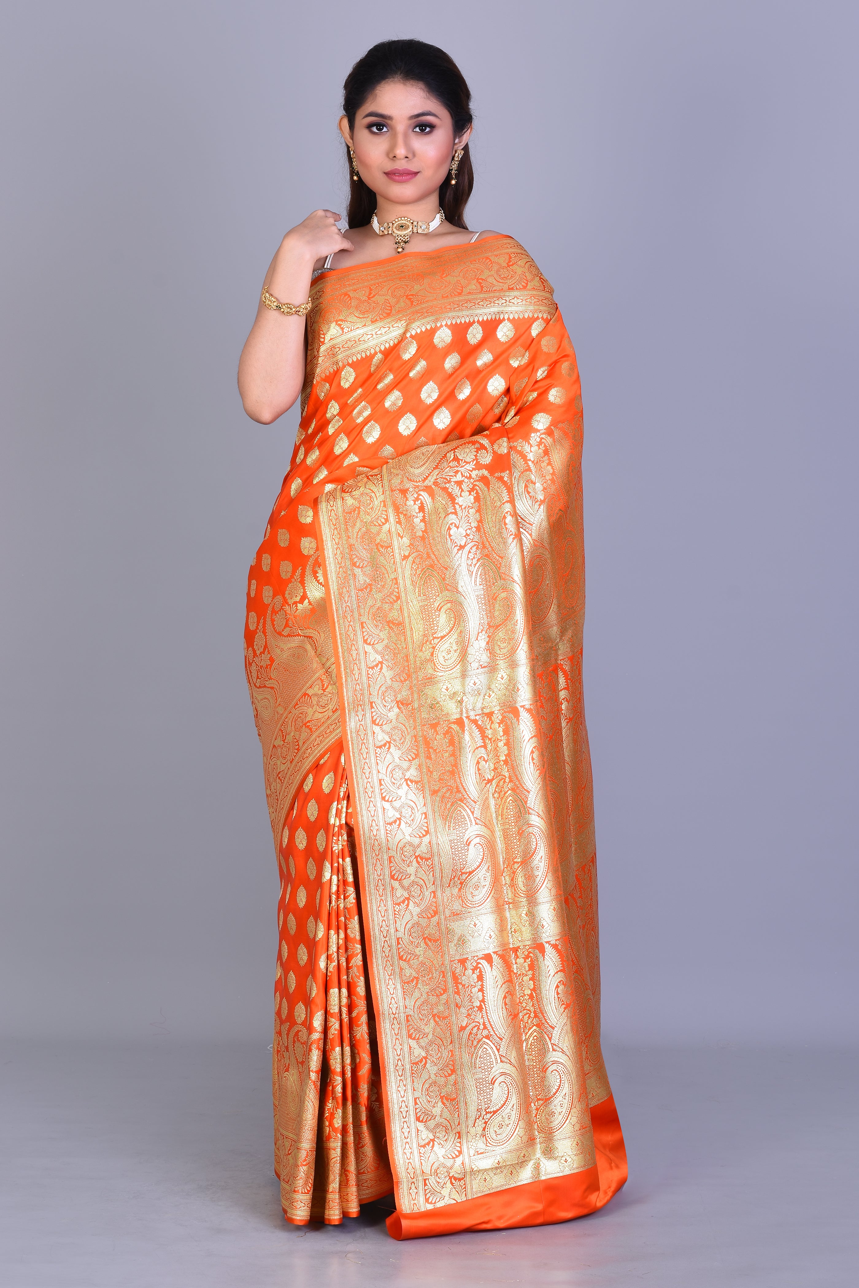 Orange Patli Pallu Banarasi Saree with Blouse Piece - Keya Seth Exclusive