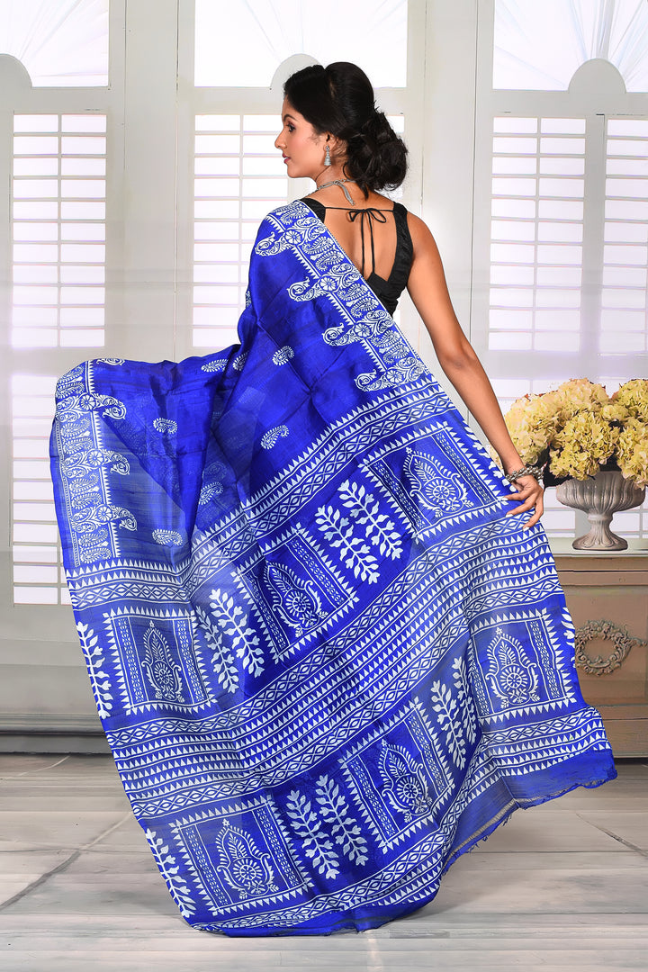 Bright Blue Printed Semi Silk Saree - Keya Seth Exclusive