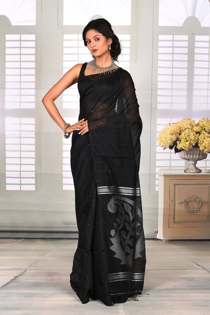 Black Linen Handloom Saree - Keya Seth Exclusive