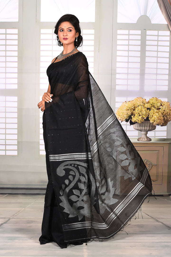 Black Linen Handloom Saree - Keya Seth Exclusive