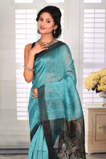 Load image into Gallery viewer, Sky Blue Linen Handloom Saree - Keya Seth Exclusive
