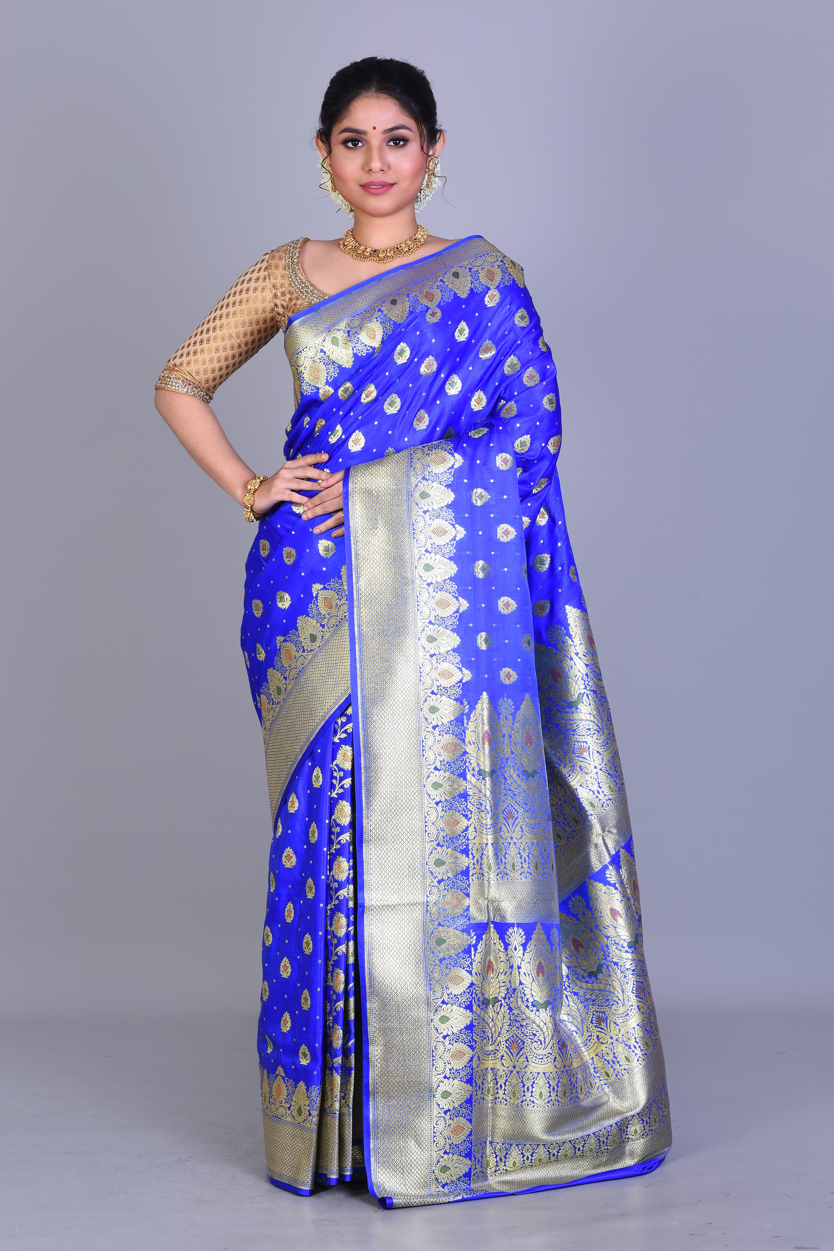 Royal Blue Patli Pallu Banarasi Saree with Blouse Piece - Keya Seth Exclusive