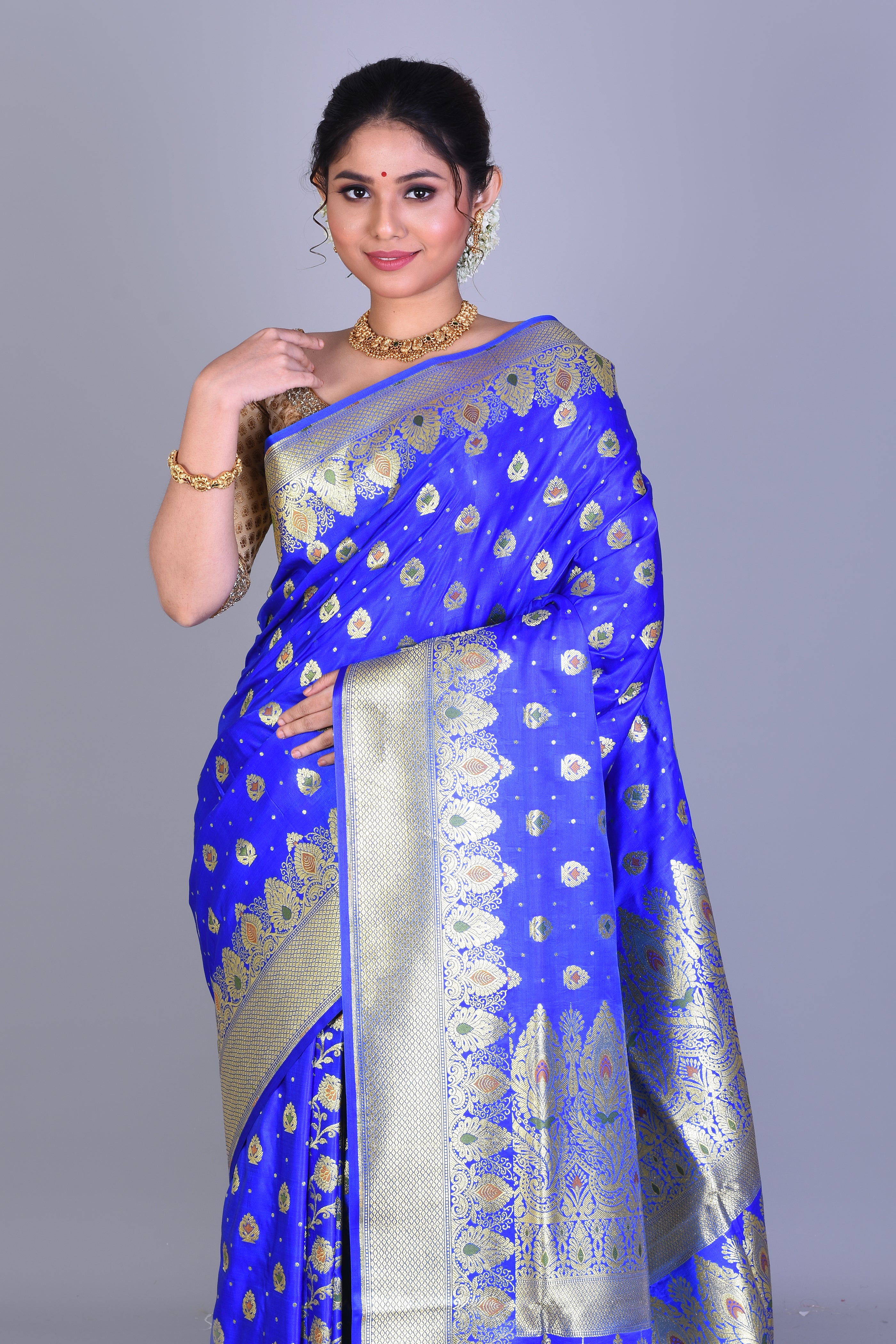 Royal Blue Patli Pallu Banarasi Saree with Blouse Piece - Keya Seth Exclusive