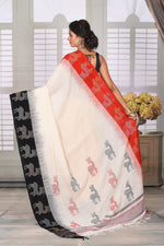 Load image into Gallery viewer, White Cotton Handloom Saree with Ganga-Jamuna Border - Keya Seth Exclusive
