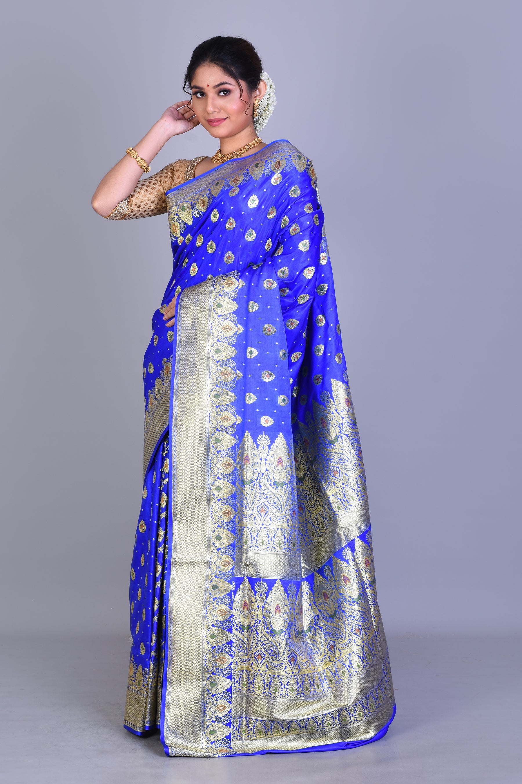 Royal Blue Patli Pallu Banarasi Saree with Blouse Piece - Keya Seth Exclusive