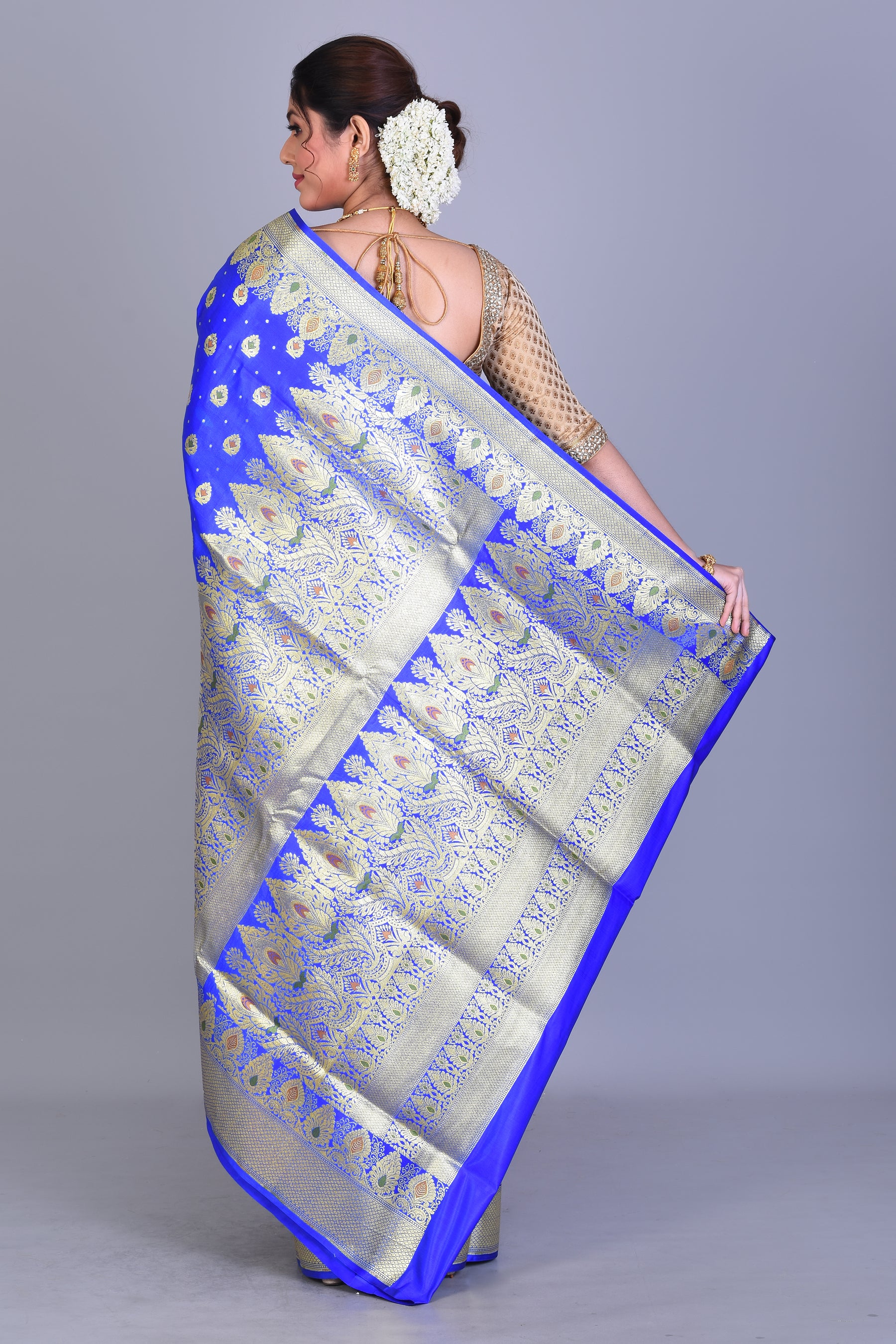 Royal Blue Patli Pallu Banarasi Saree with Blouse Piece - Keya Seth Exclusive