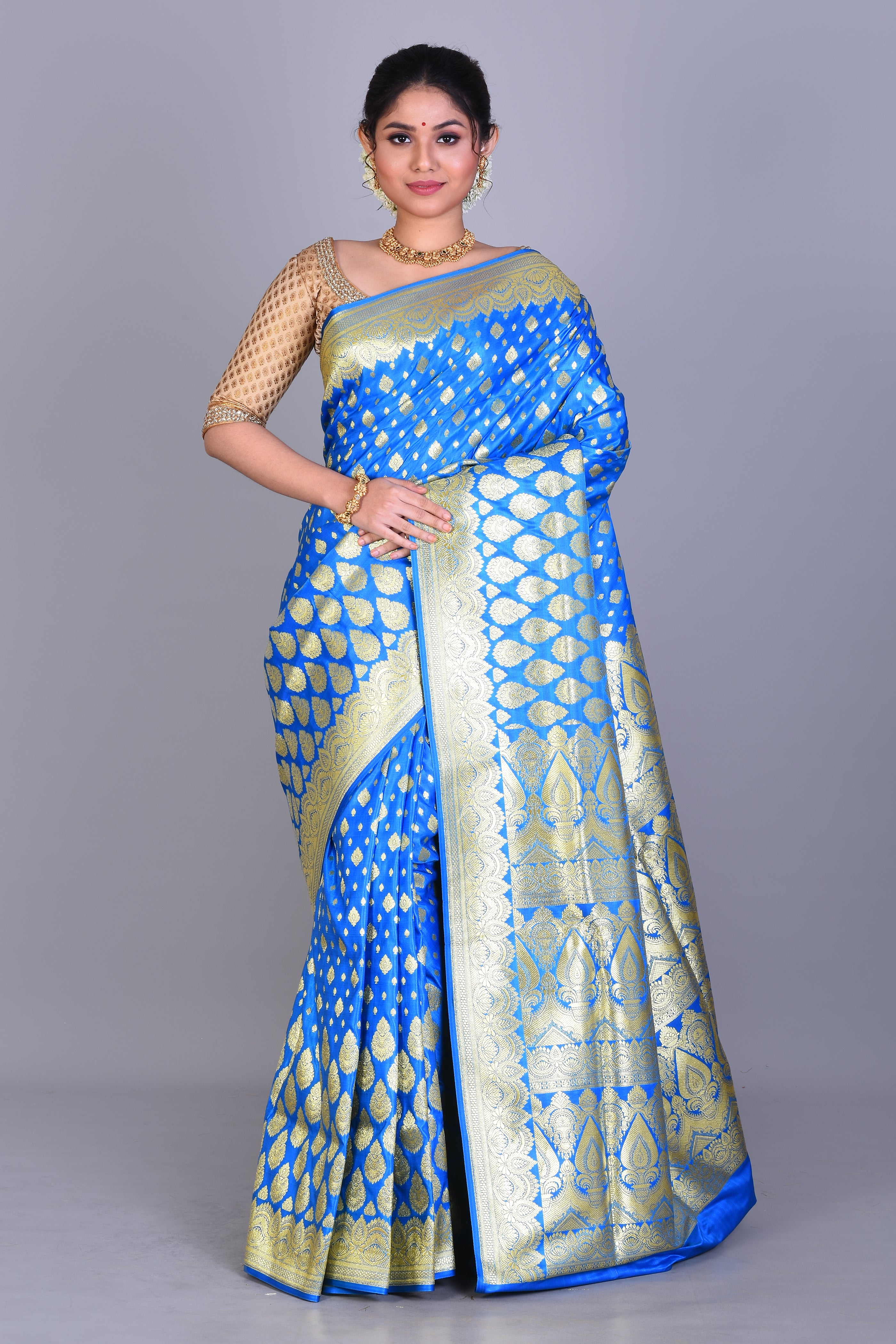 Blue Banarasi Saree with Blouse Piece - Keya Seth Exclusive