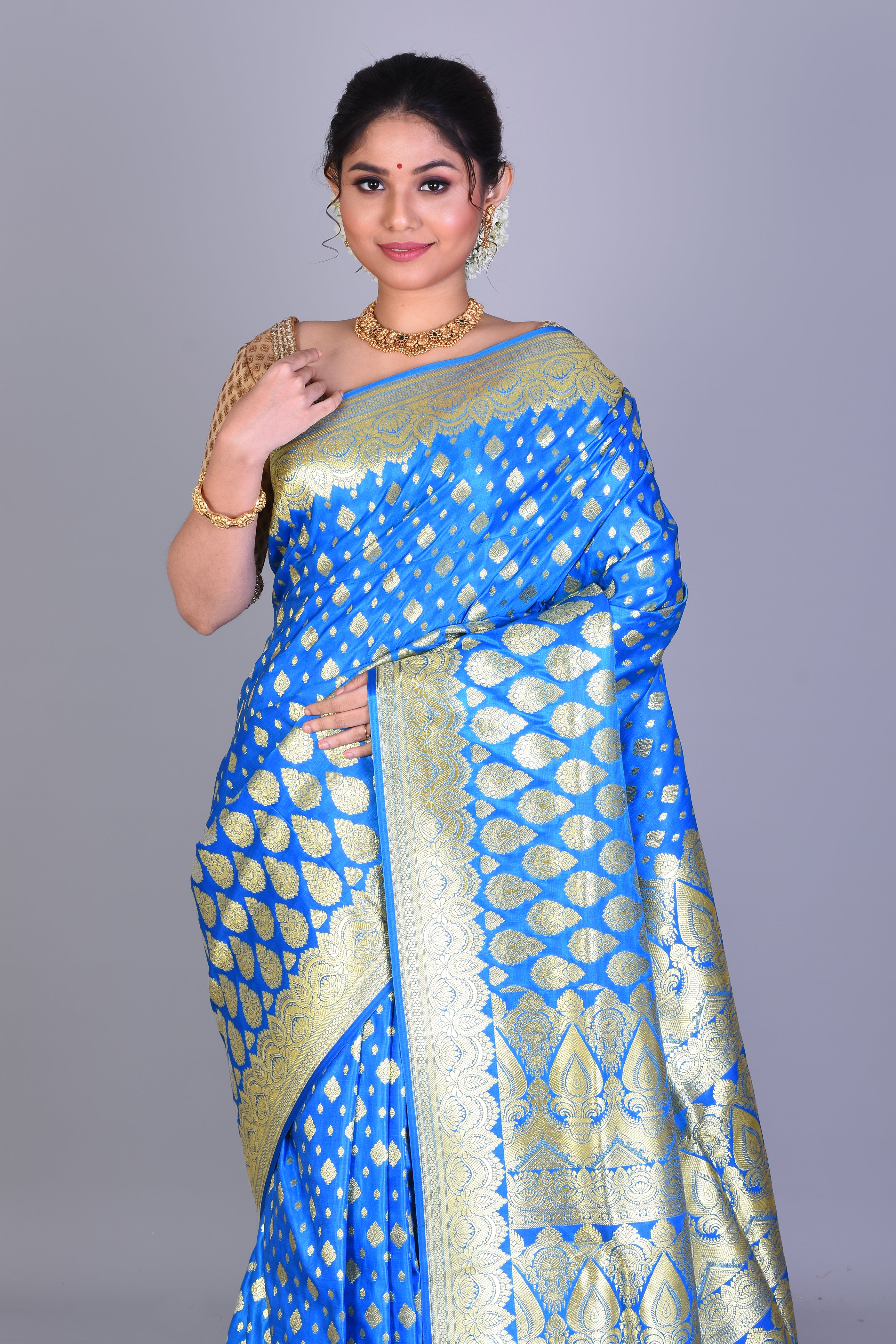 Blue Banarasi Saree with Blouse Piece - Keya Seth Exclusive