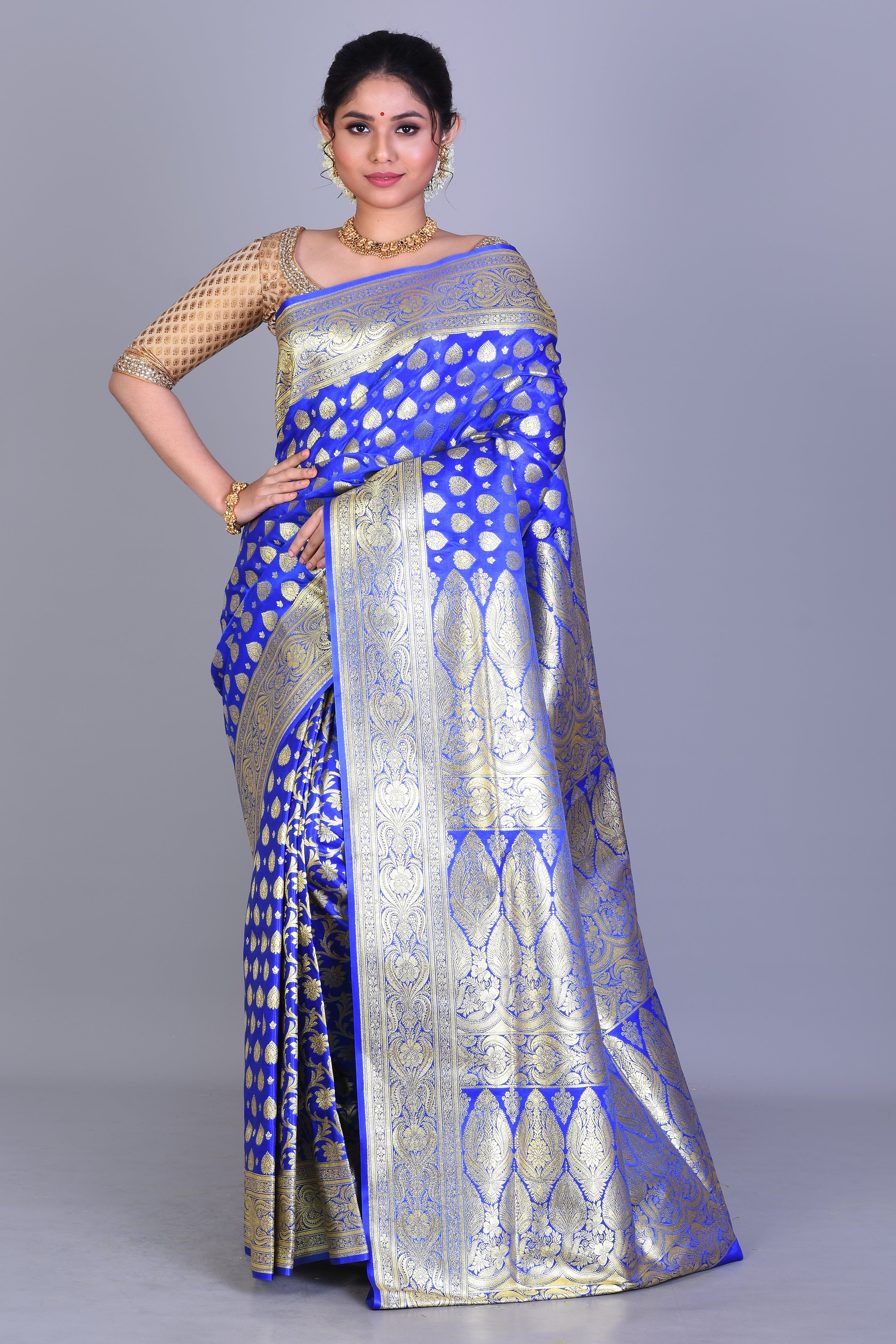 Royal Blue Patli Pallu Banarasi Saree with Blouse Piece - Keya Seth Exclusive