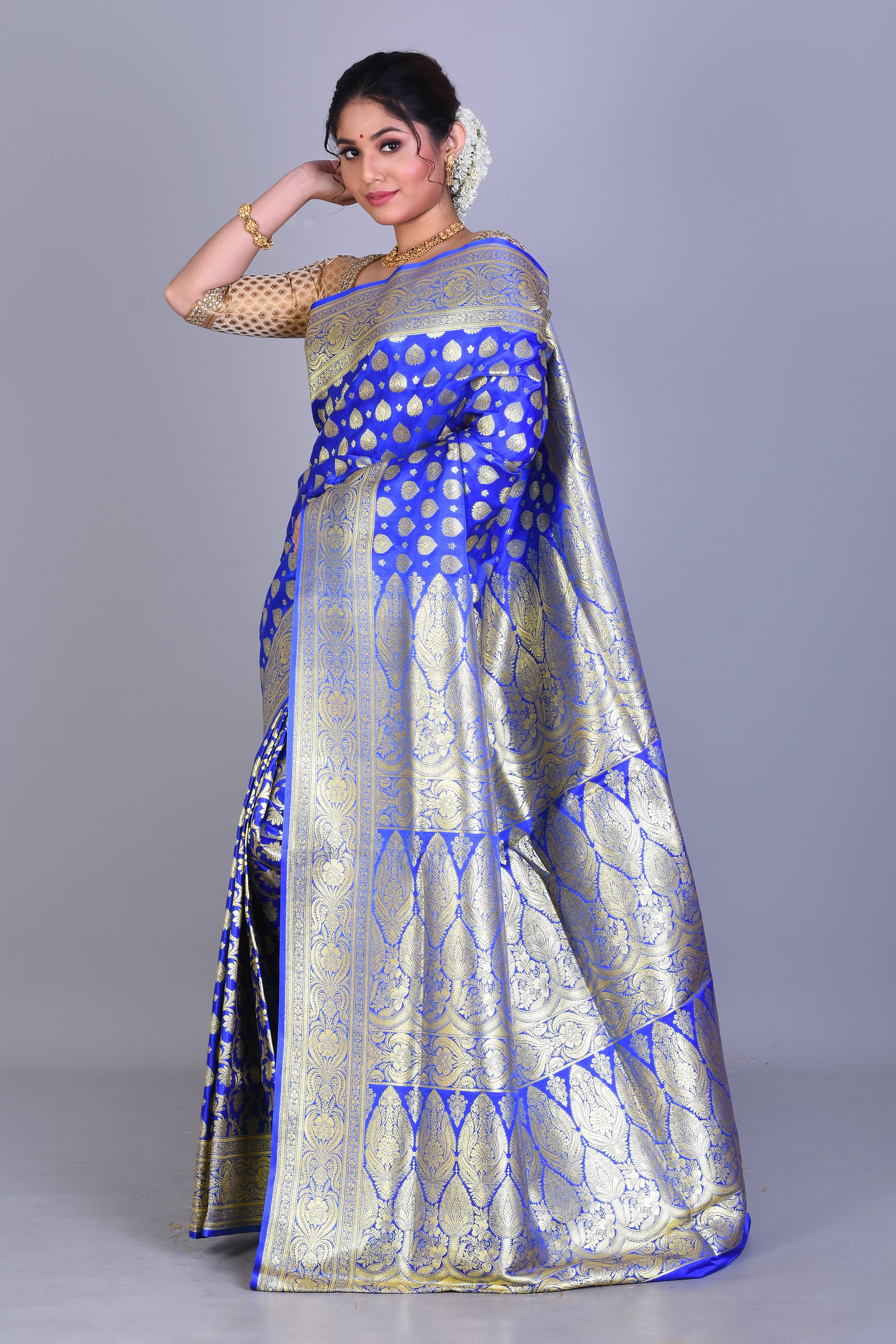 Royal Blue Patli Pallu Banarasi Saree with Blouse Piece - Keya Seth Exclusive