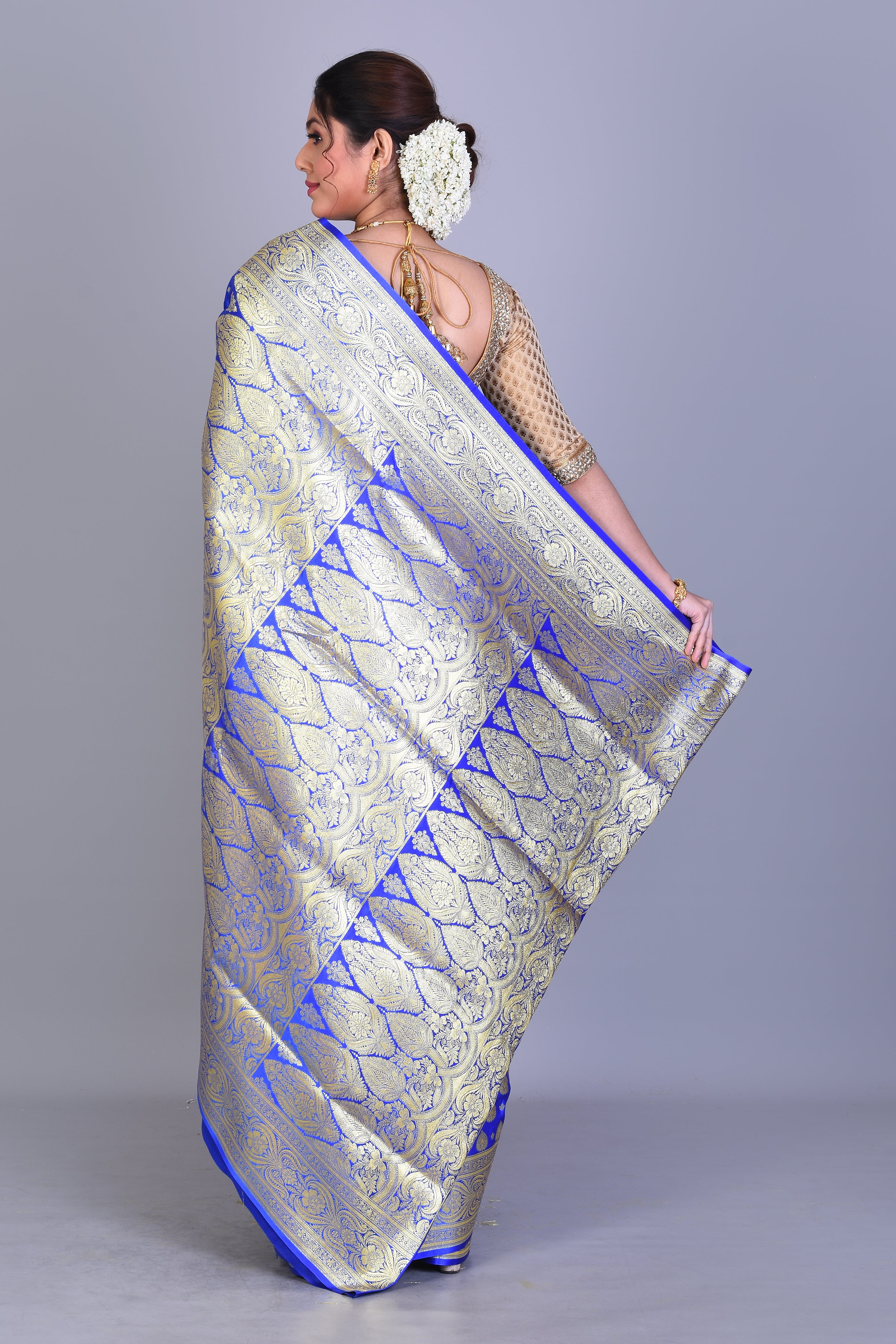 Royal Blue Patli Pallu Banarasi Saree with Blouse Piece - Keya Seth Exclusive