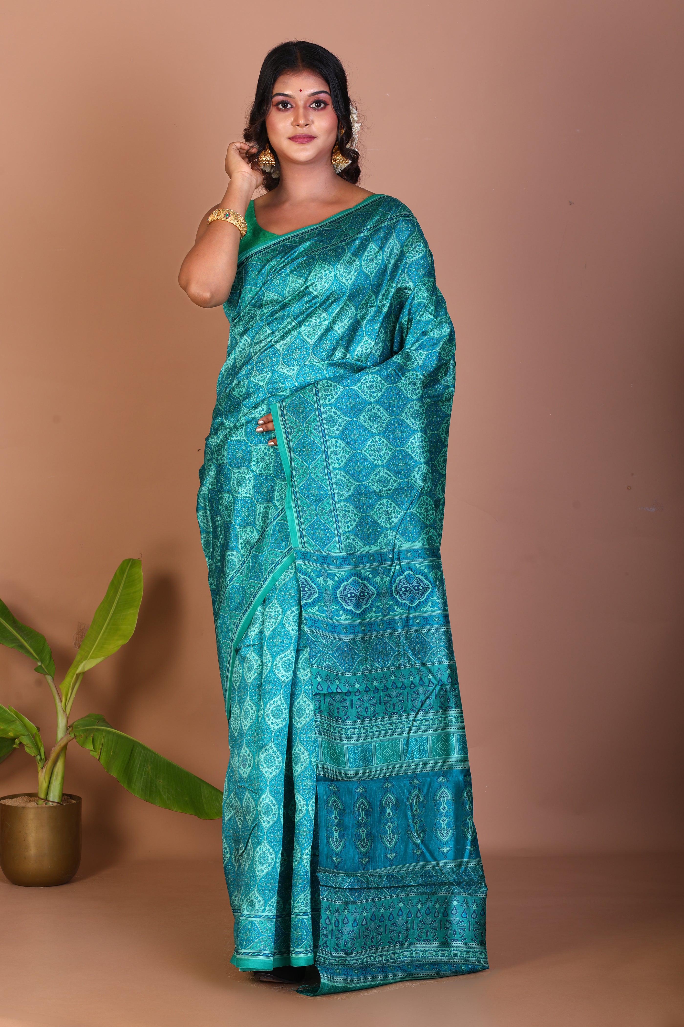 Blue Blended Printed Silk Saree - Keya Seth Exclusive