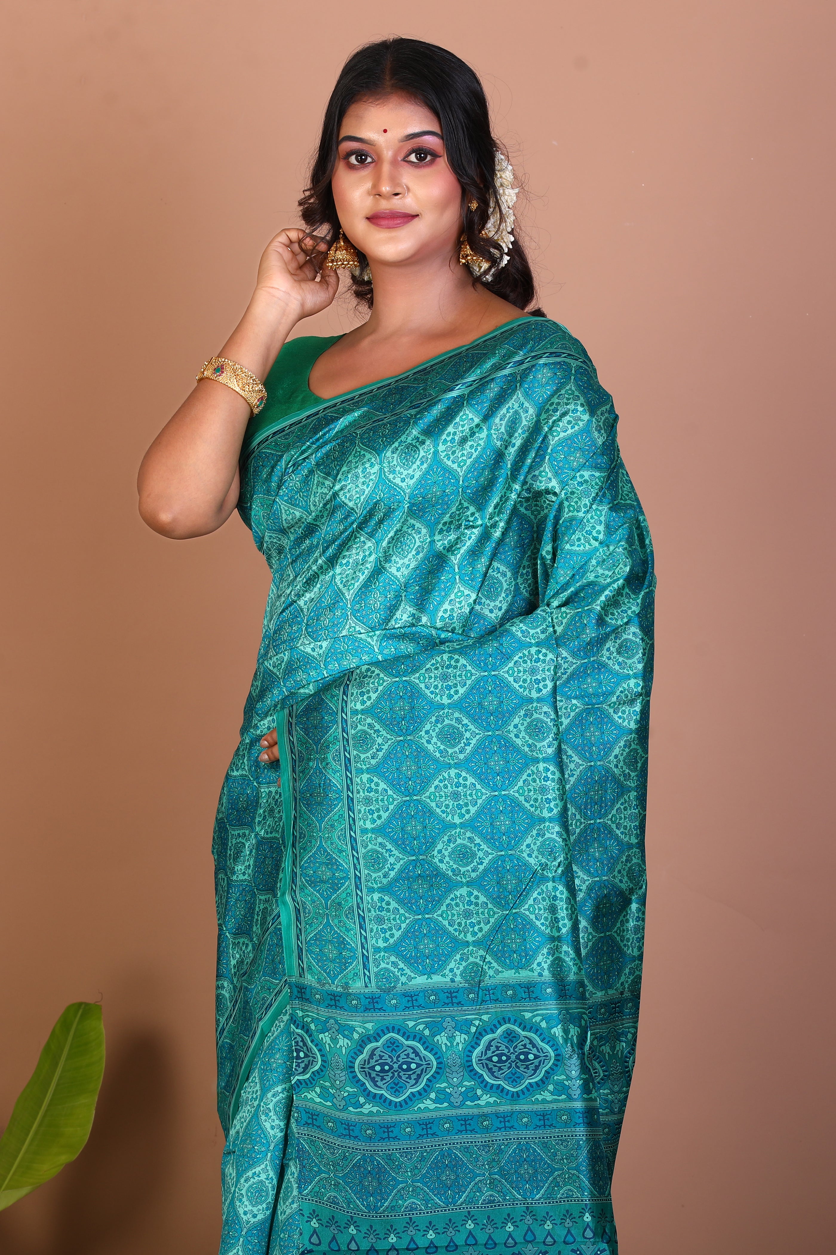 Blue Blended Printed Silk Saree - Keya Seth Exclusive