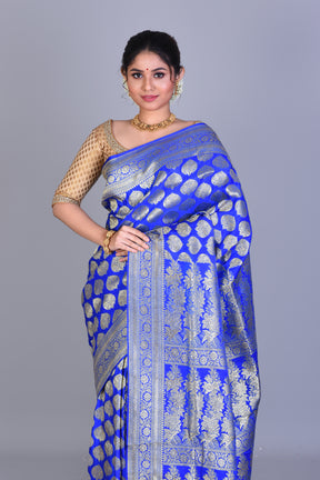 Royal Blue Patli Pallu Banarasi Saree with Blouse Piece - Keya Seth Exclusive