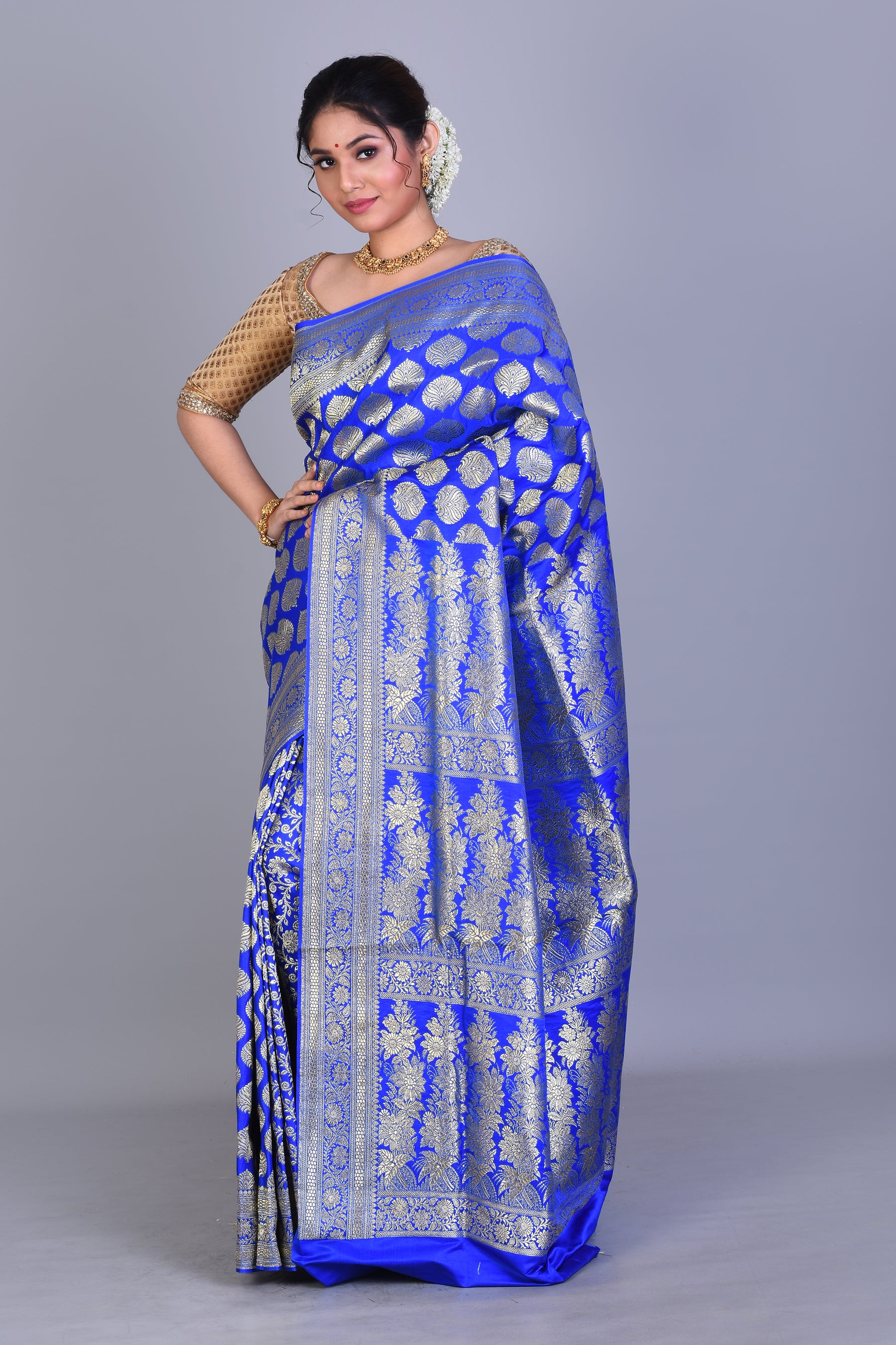 Royal Blue Patli Pallu Banarasi Saree with Blouse Piece - Keya Seth Exclusive