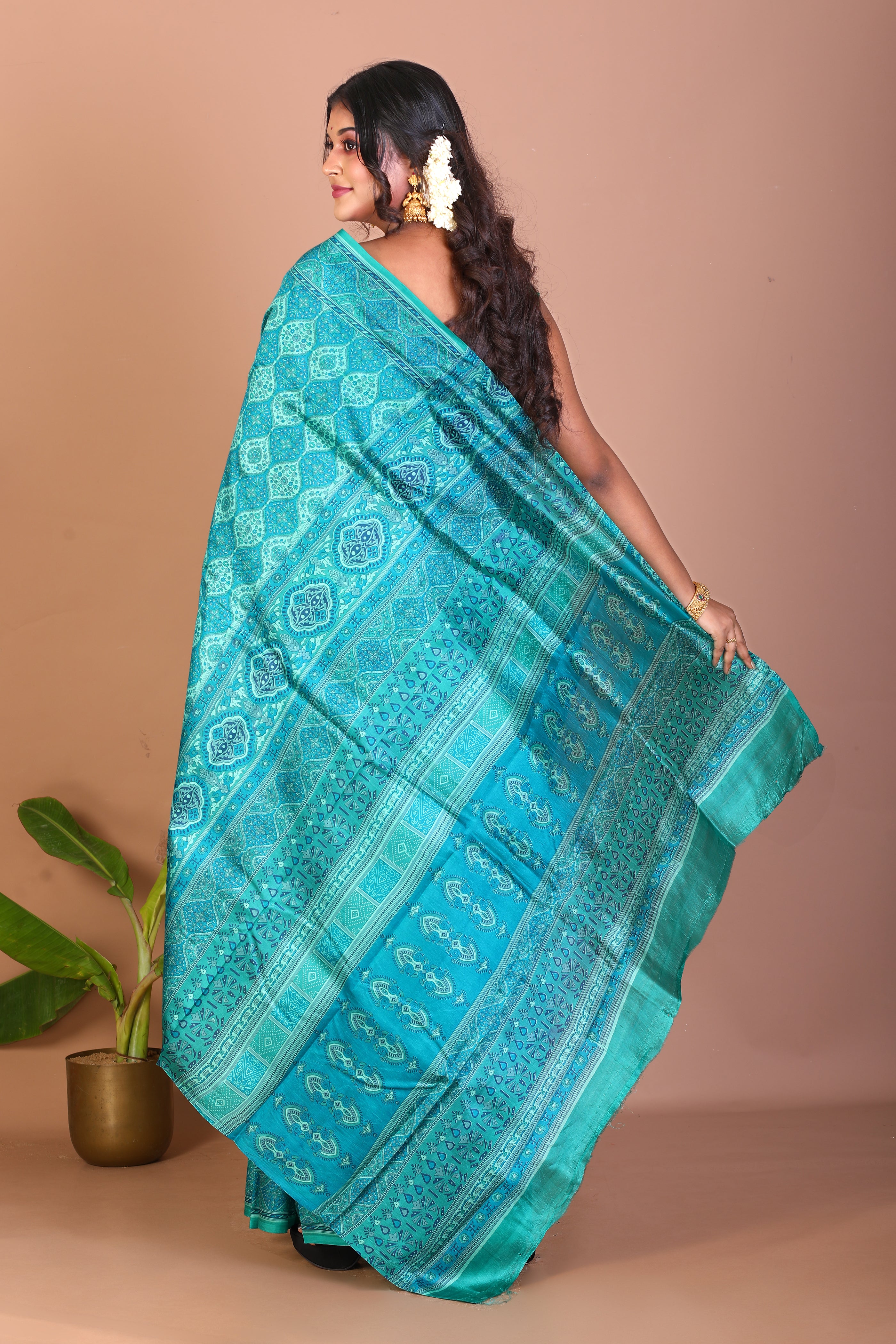 Blue Blended Printed Silk Saree - Keya Seth Exclusive