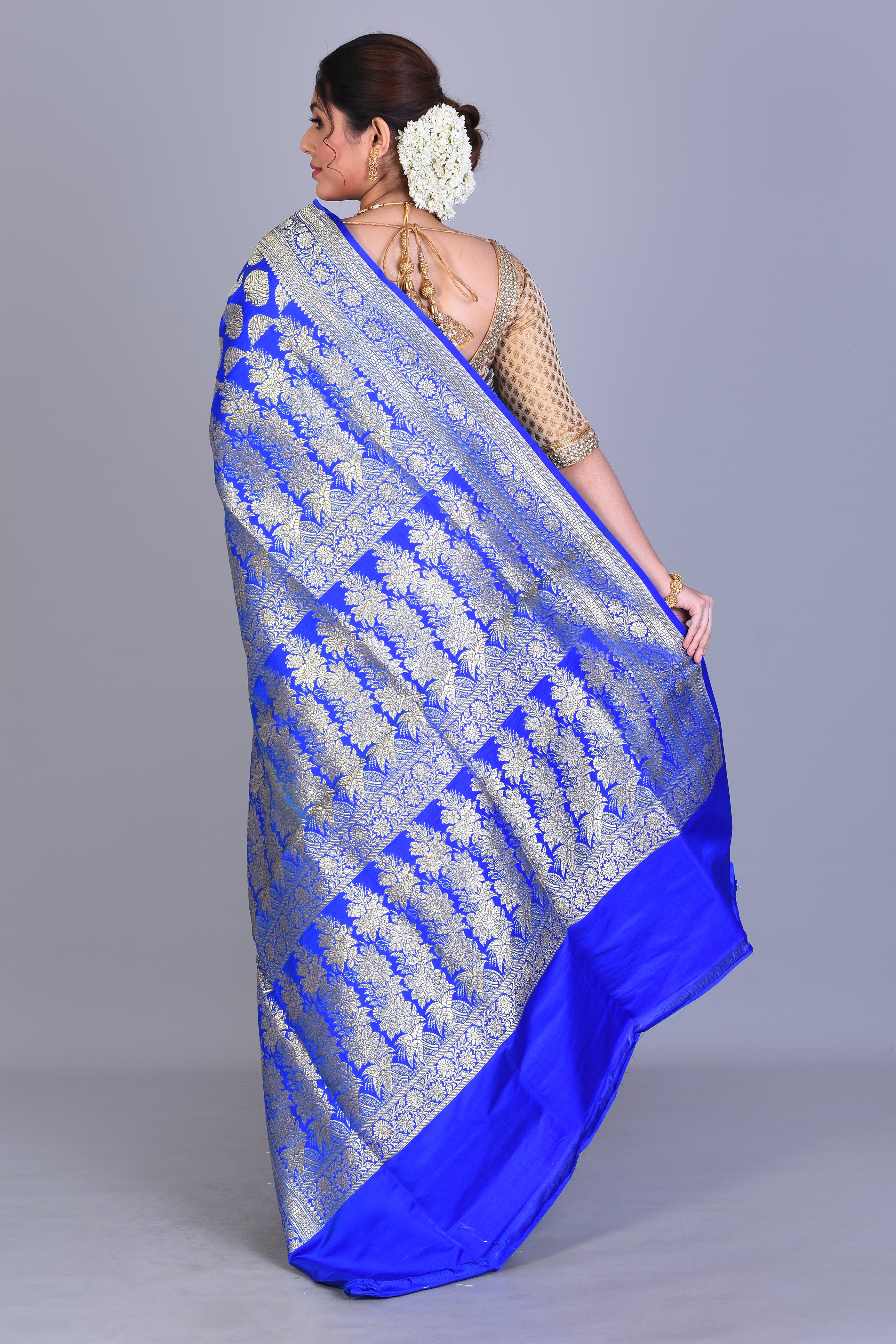 Royal Blue Patli Pallu Banarasi Saree with Blouse Piece - Keya Seth Exclusive