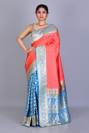 Red & Blue Half & Half Banarasi Saree with Blouse Piece - Keya Seth Exclusive