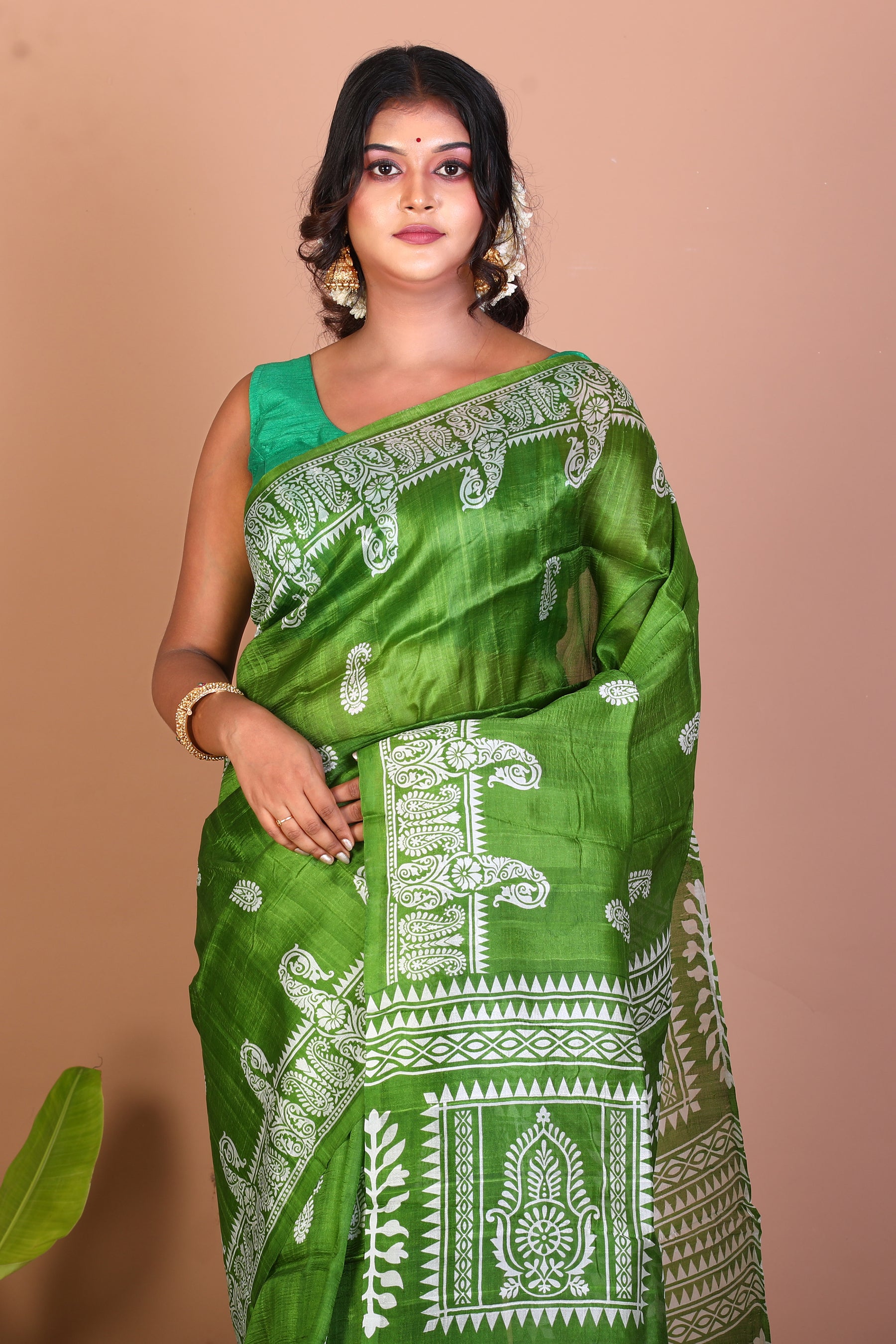 Green Blended Printed Silk Saree - Keya Seth Exclusive