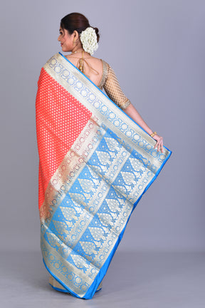 Red & Blue Half & Half Banarasi Saree with Blouse Piece - Keya Seth Exclusive