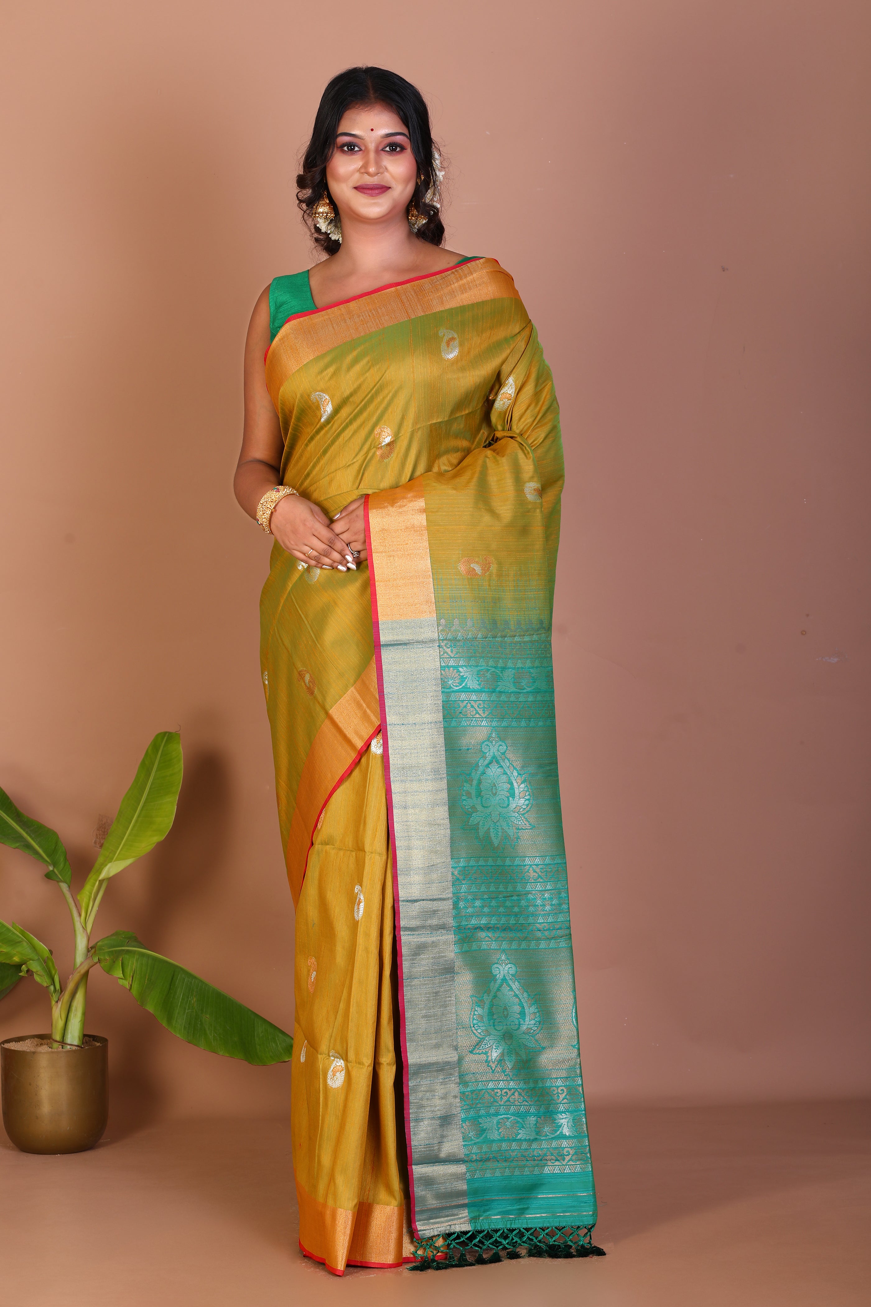Olive Green Blended Handloom Saree - Keya Seth Exclusive