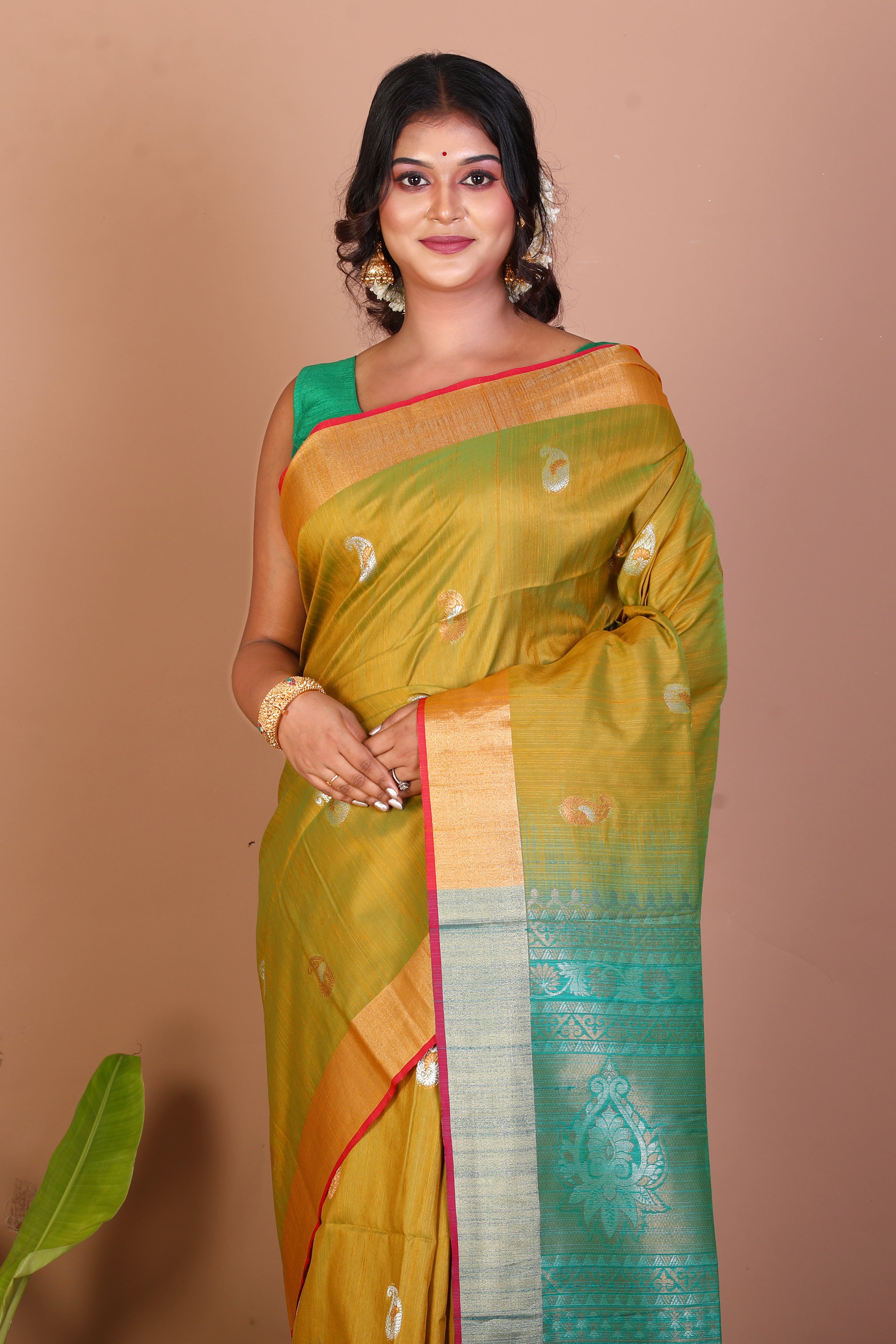 Olive Green Blended Handloom Saree - Keya Seth Exclusive