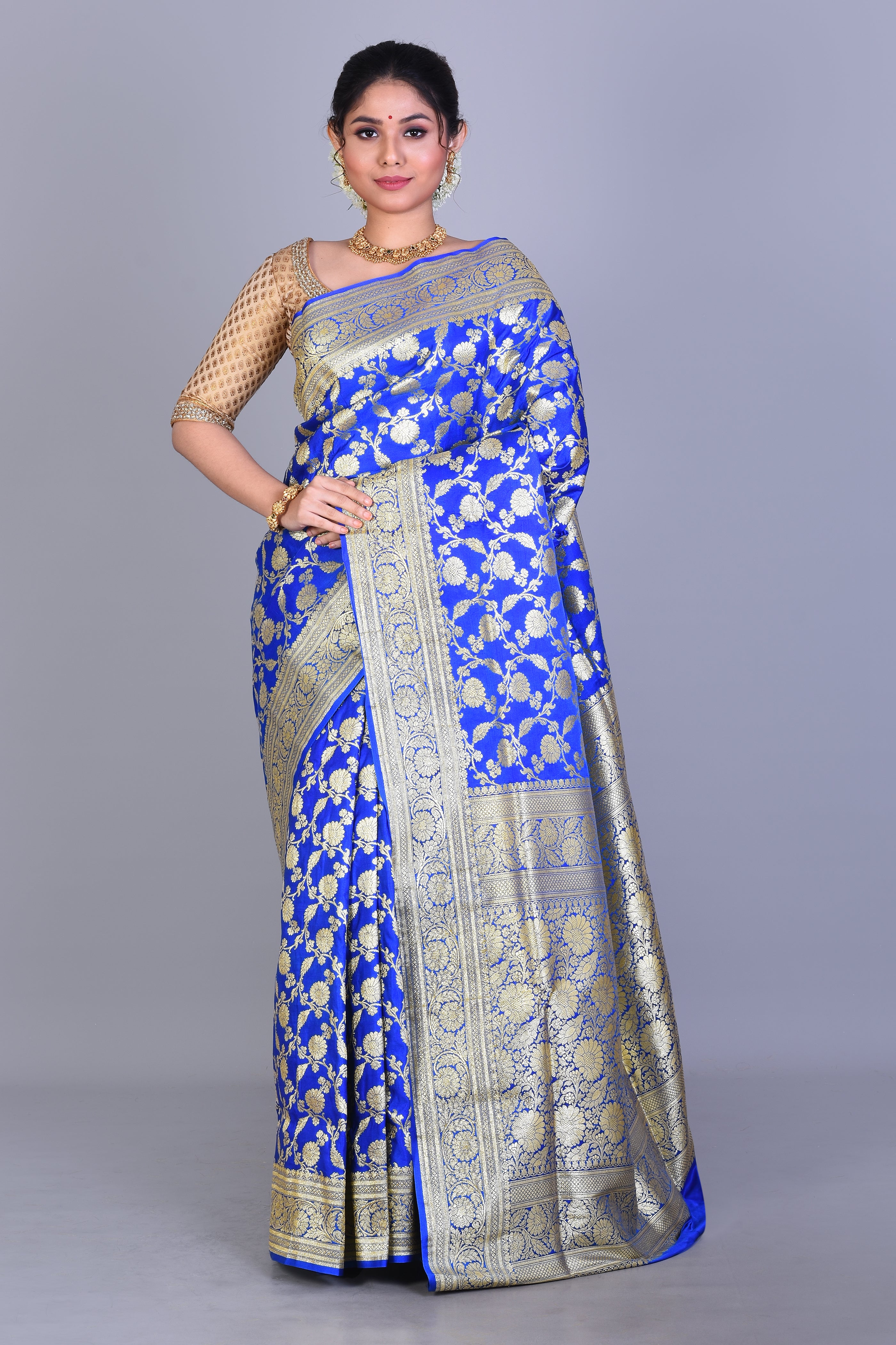 Royal Blue Banarasi Saree with Blouse Piece - Keya Seth Exclusive