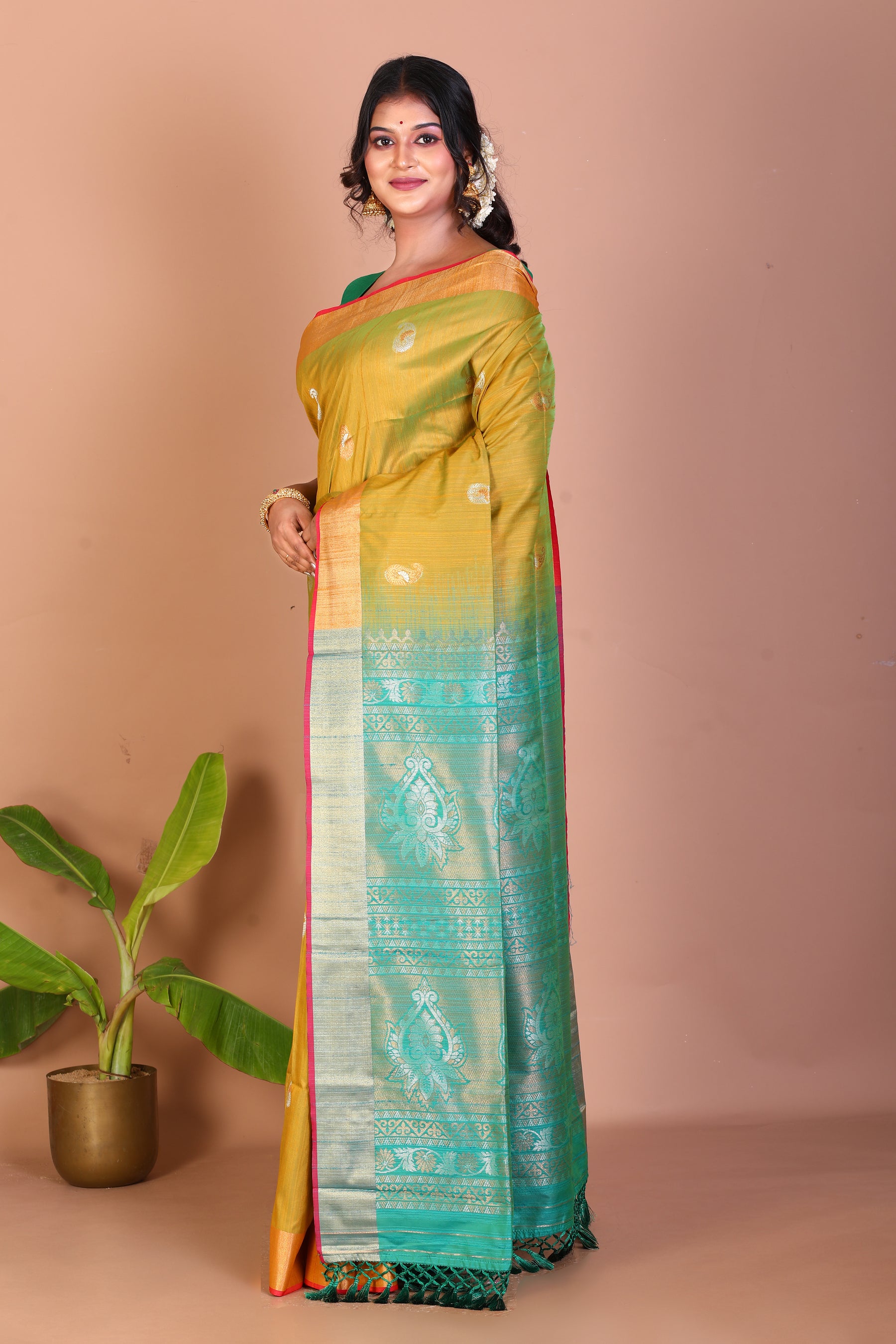 Olive Green Blended Handloom Saree - Keya Seth Exclusive
