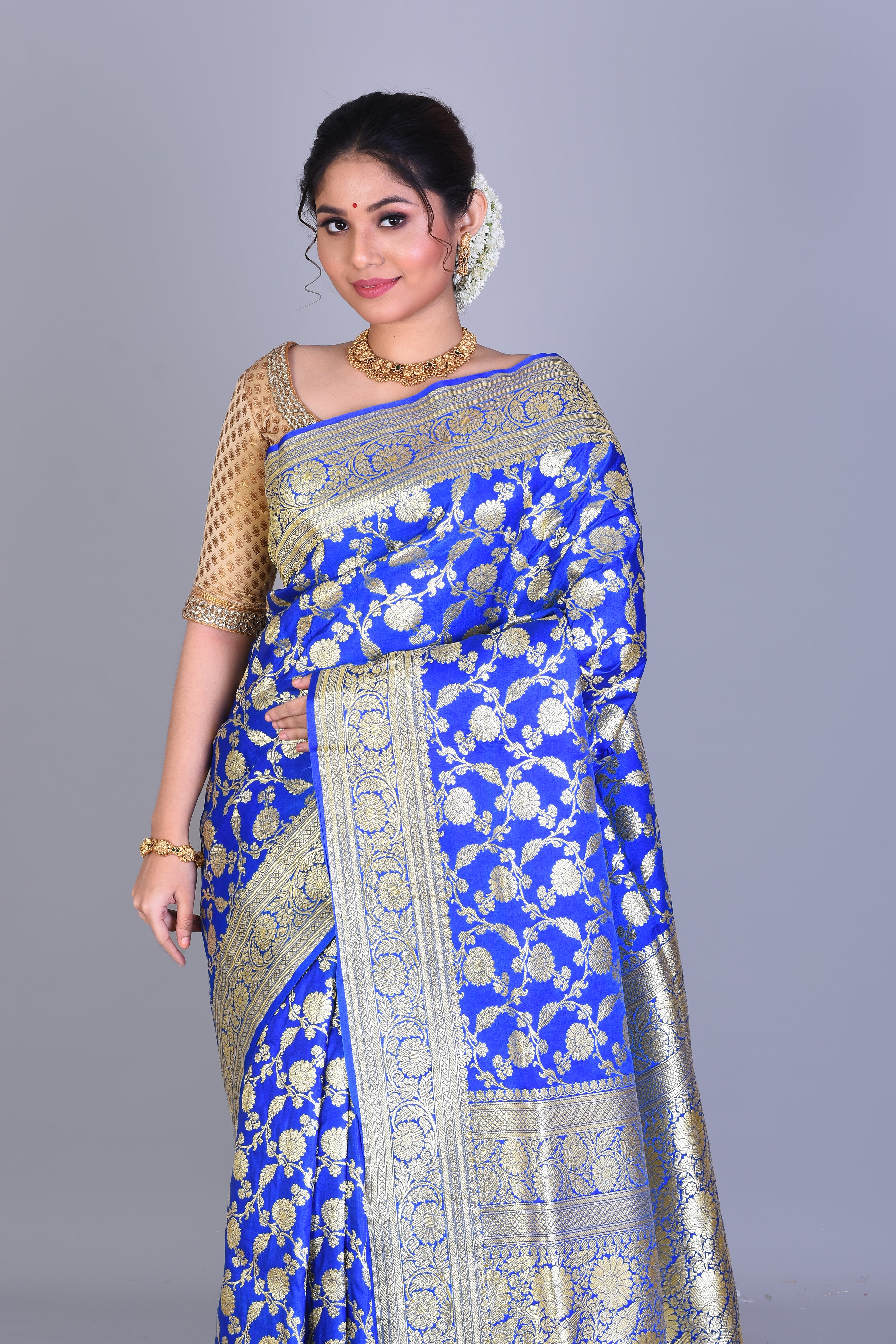 Royal Blue Banarasi Saree with Blouse Piece - Keya Seth Exclusive