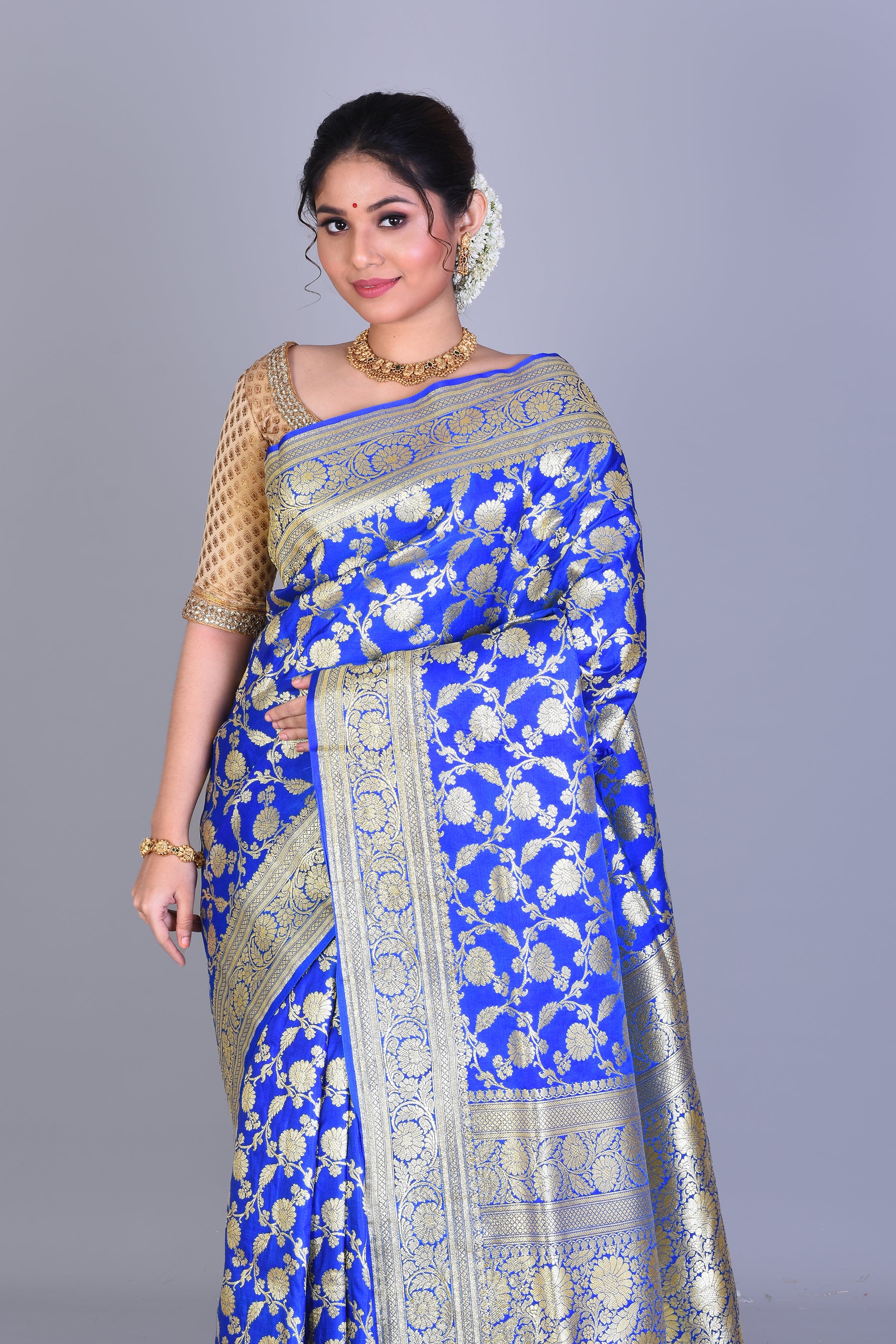 Royal Blue Banarasi Saree with Blouse Piece - Keya Seth Exclusive