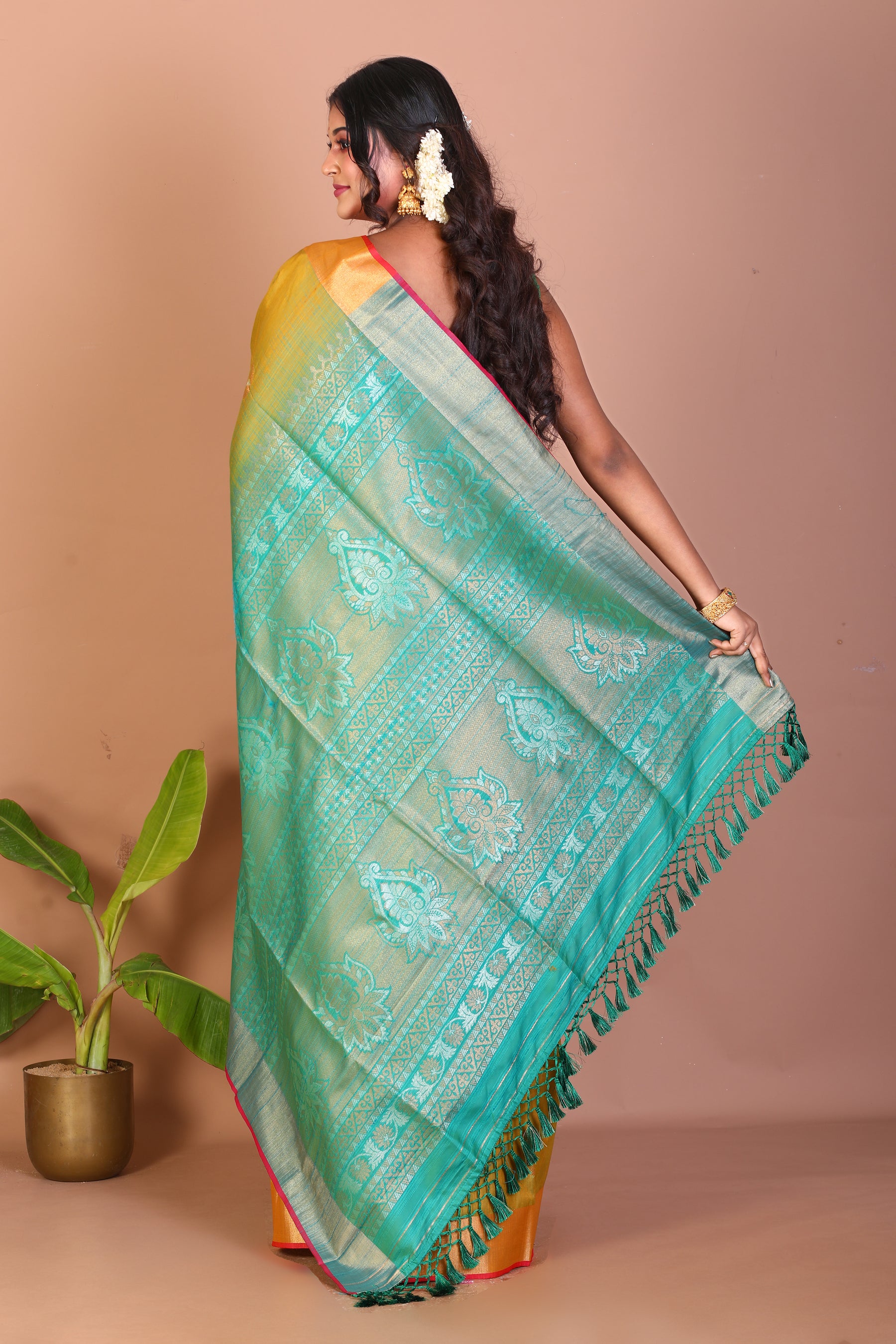 Olive Green Blended Handloom Saree - Keya Seth Exclusive