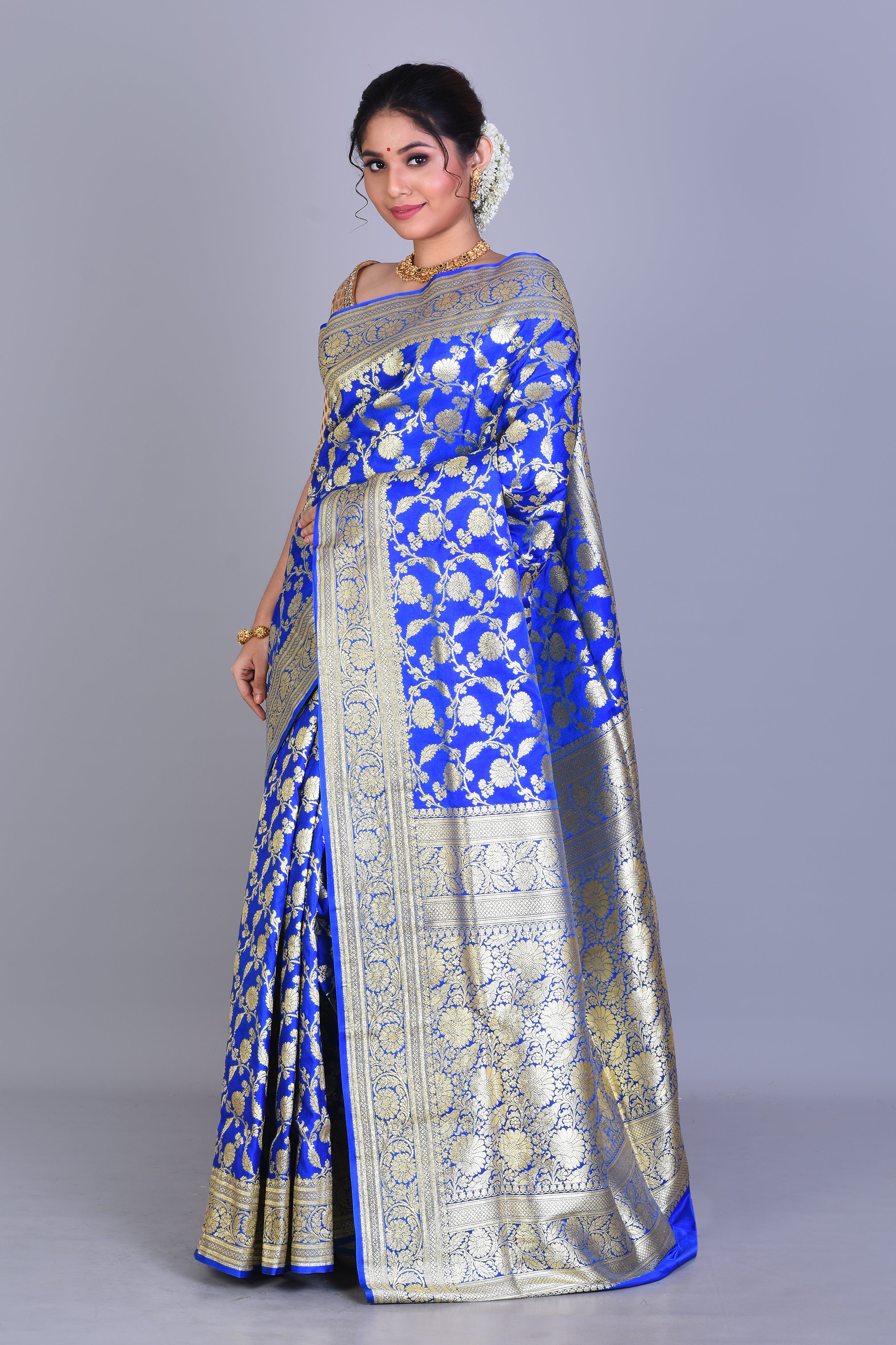 Royal Blue Banarasi Saree with Blouse Piece - Keya Seth Exclusive