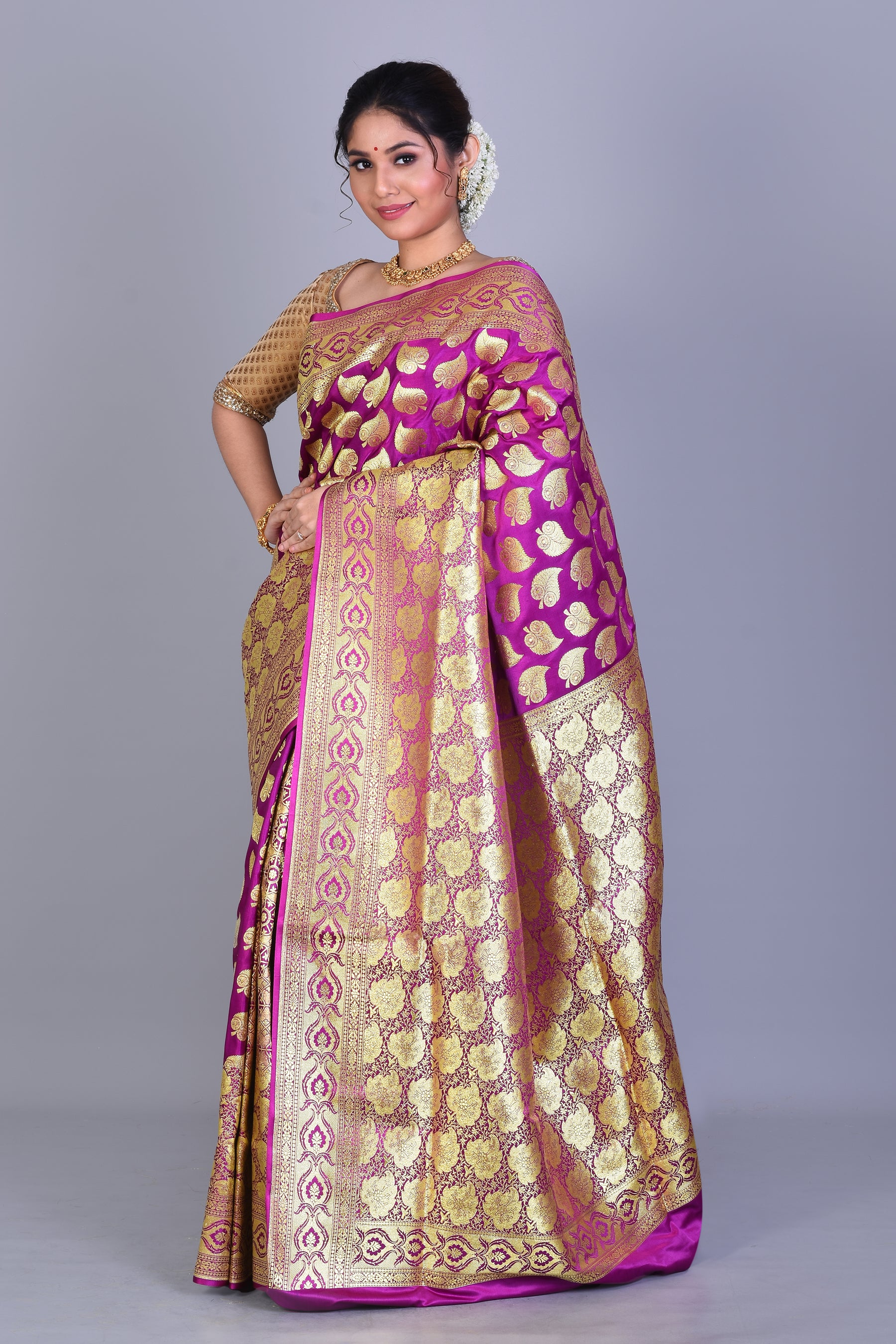 Magenta Patli Pallu Banarasi Saree with Blouse Piece - Keya Seth Exclusive