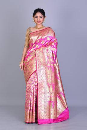 Hot Pink Half & Half Banarasi Saree with Blouse Piece - Keya Seth Exclusive