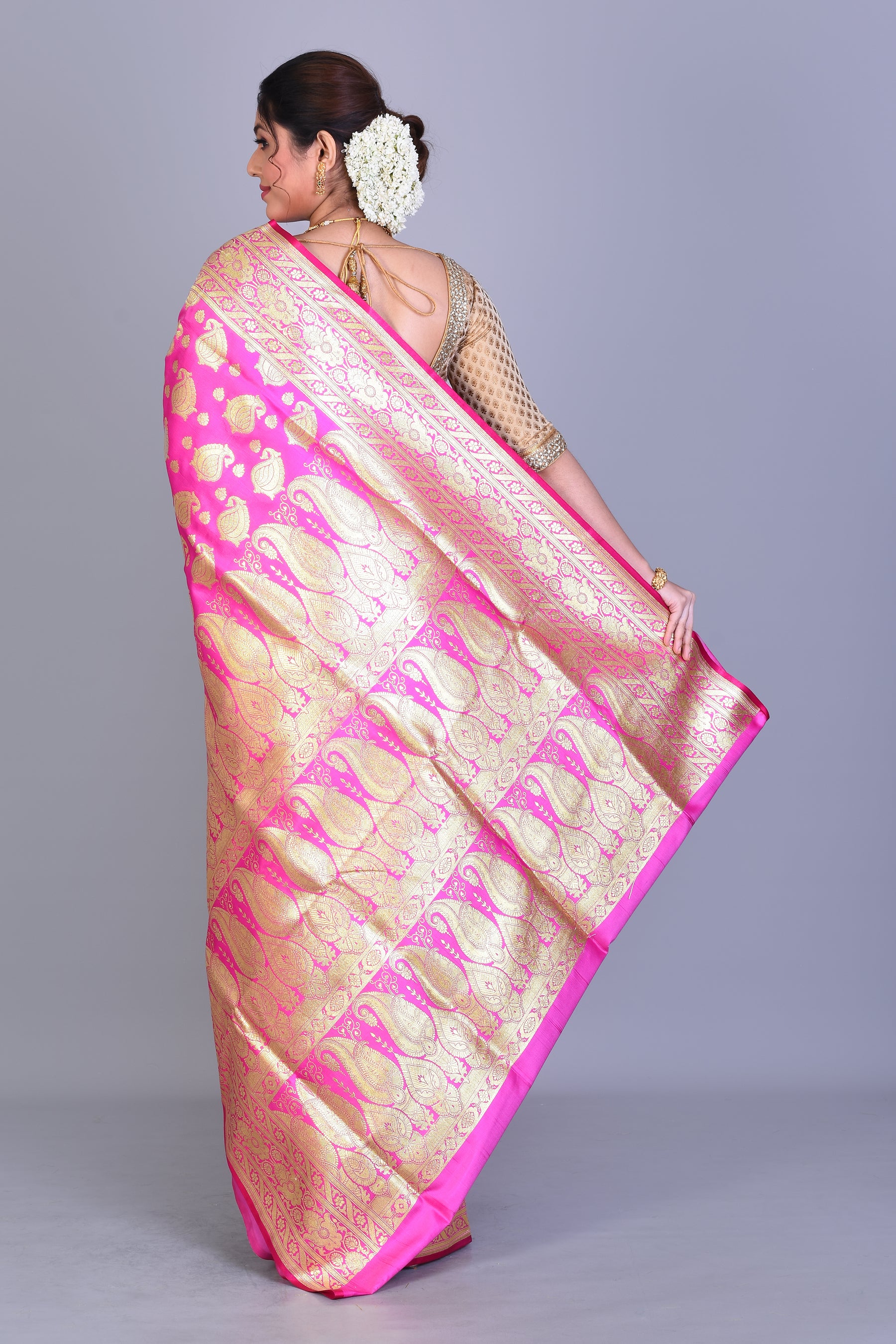 Hot Pink Half & Half Banarasi Saree with Blouse Piece - Keya Seth Exclusive