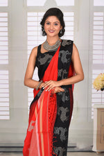 Load image into Gallery viewer, Red and Black Cotton Handloom Saree - Keya Seth Exclusive
