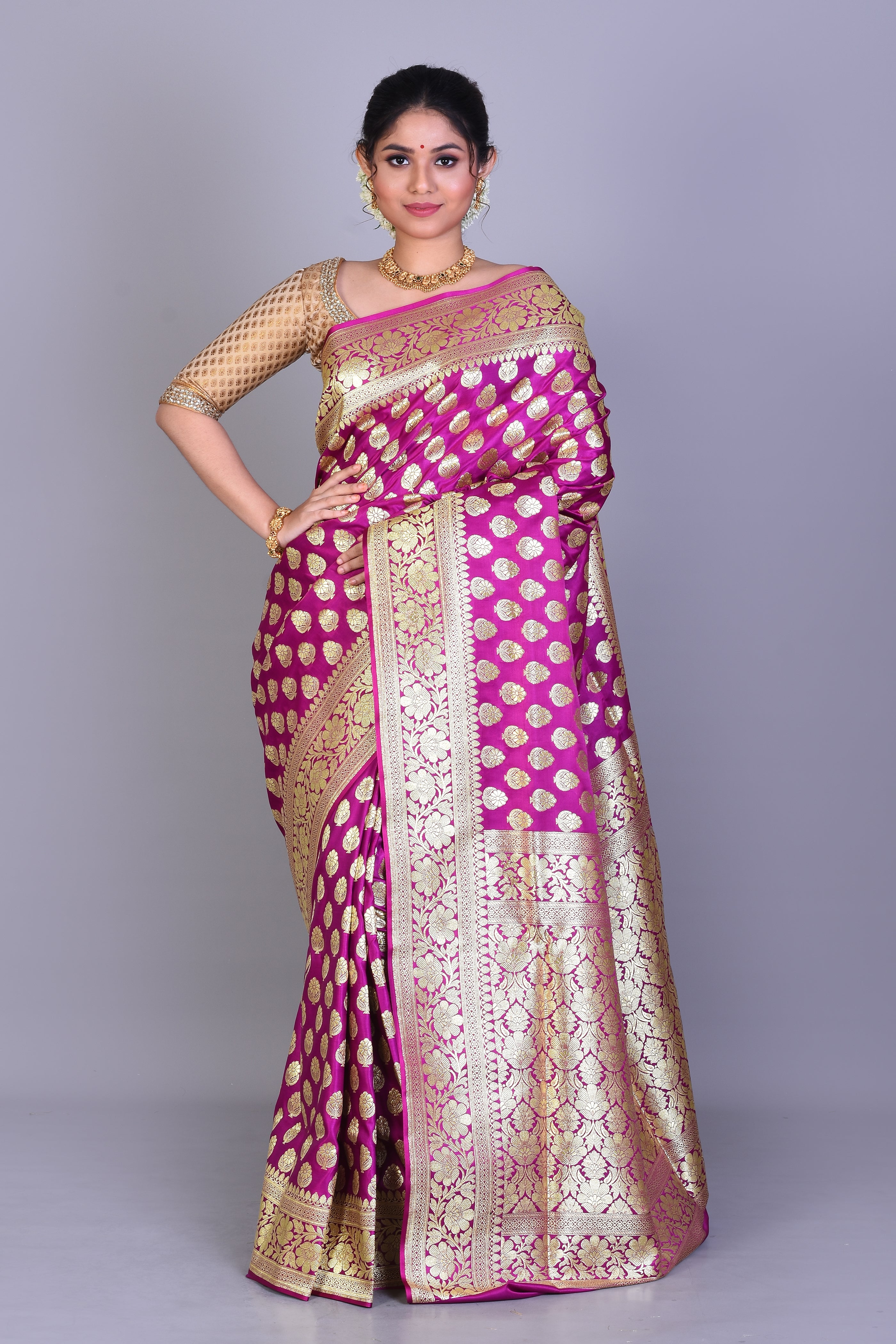 Magenta Banarasi Saree with Blouse Piece - Keya Seth Exclusive