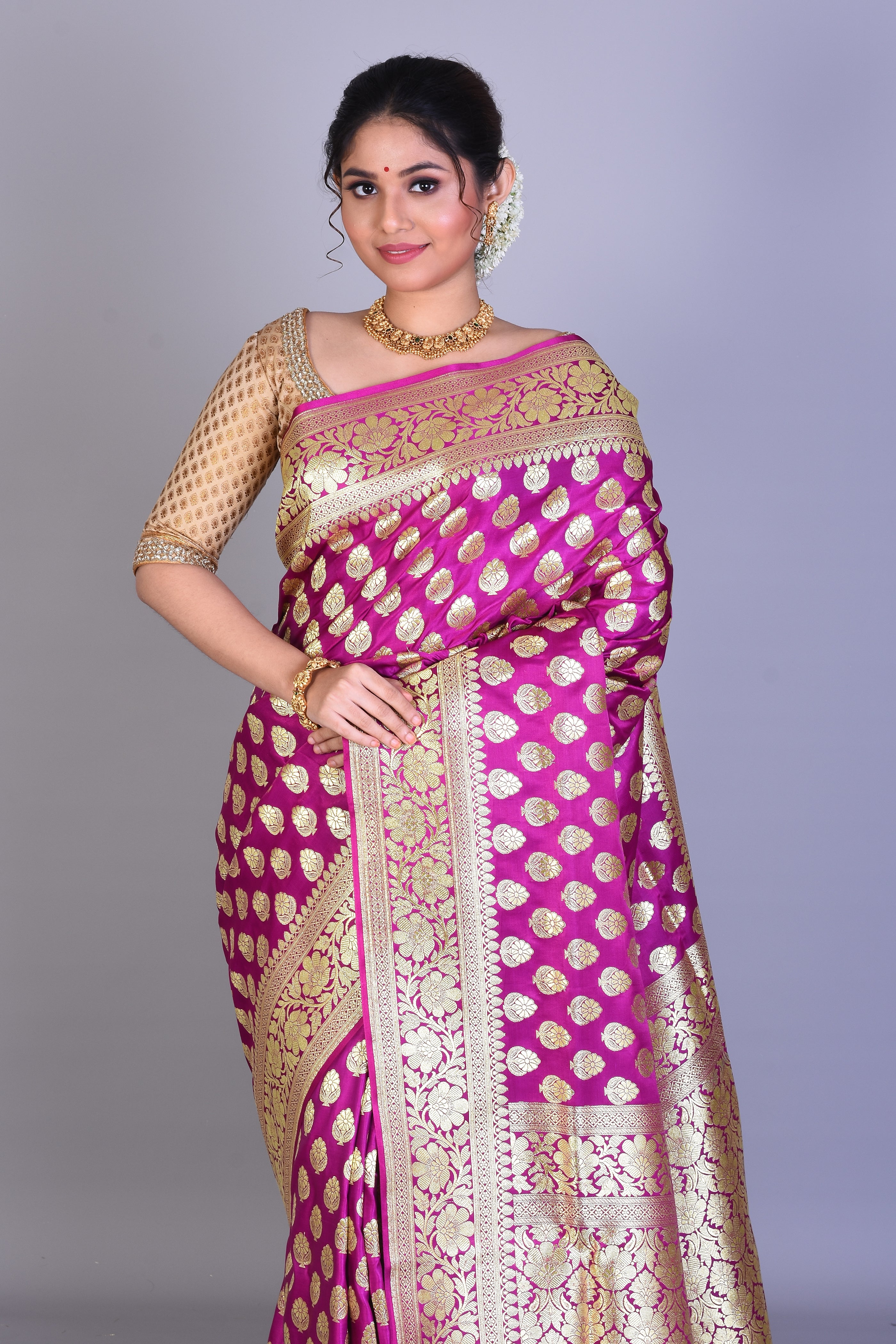 Magenta Banarasi Saree with Blouse Piece - Keya Seth Exclusive