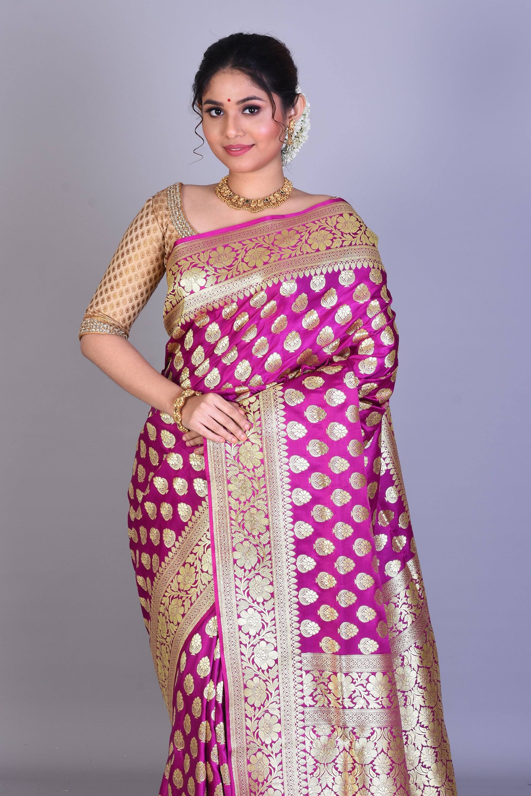 Magenta Banarasi Saree with Blouse Piece - Keya Seth Exclusive