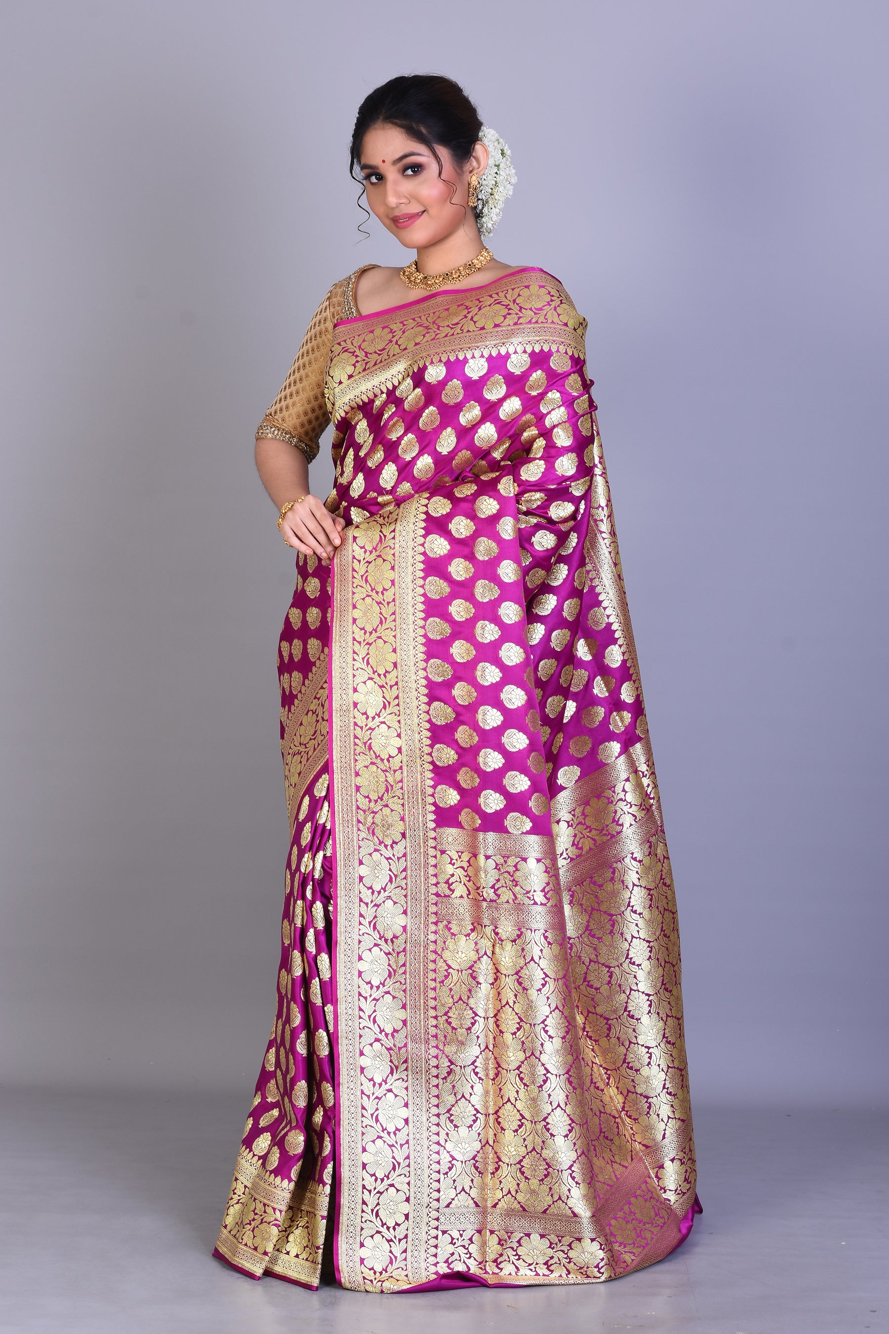 Magenta Banarasi Saree with Blouse Piece - Keya Seth Exclusive