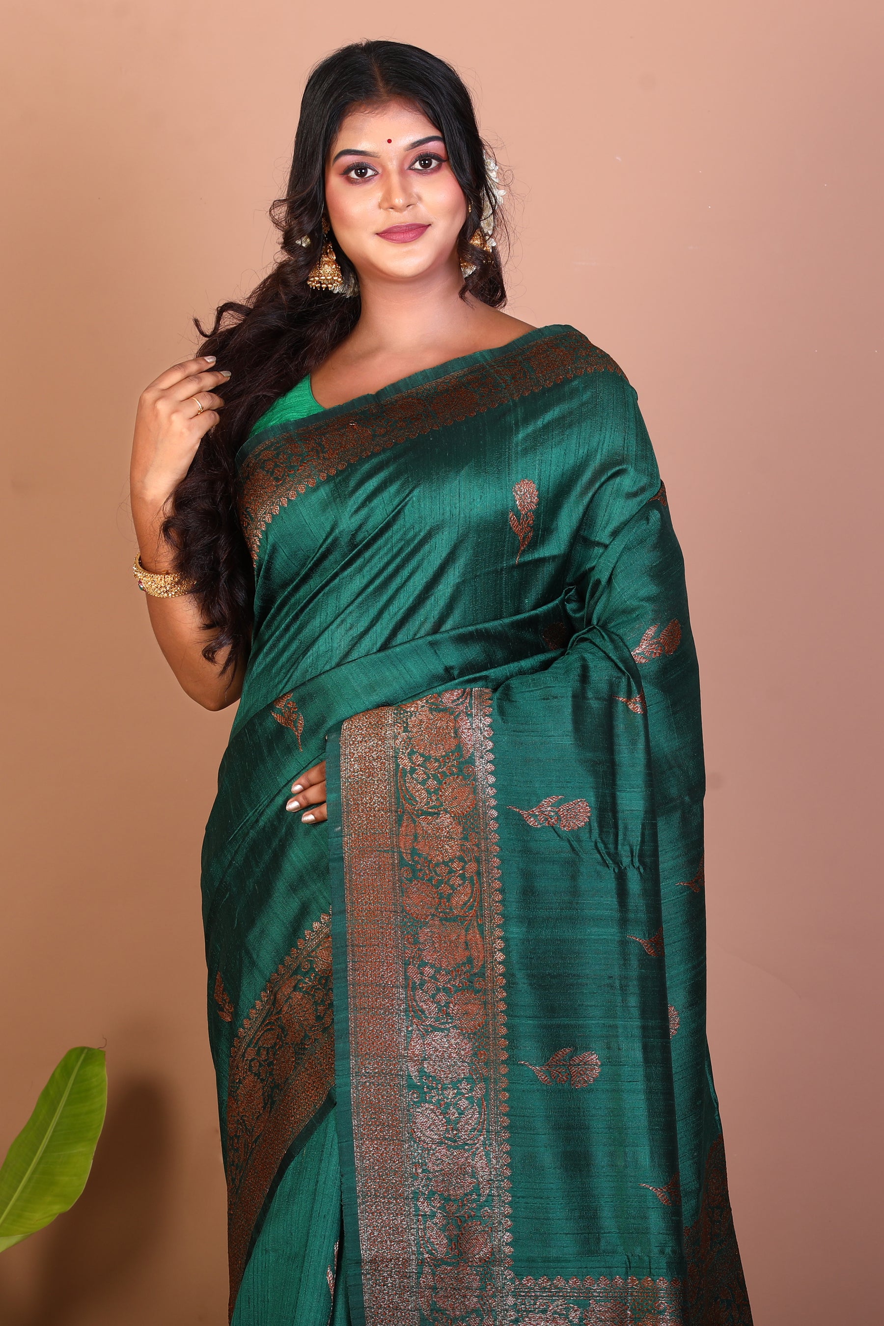 Bottle Green Pure Tussar Saree - Keya Seth Exclusive