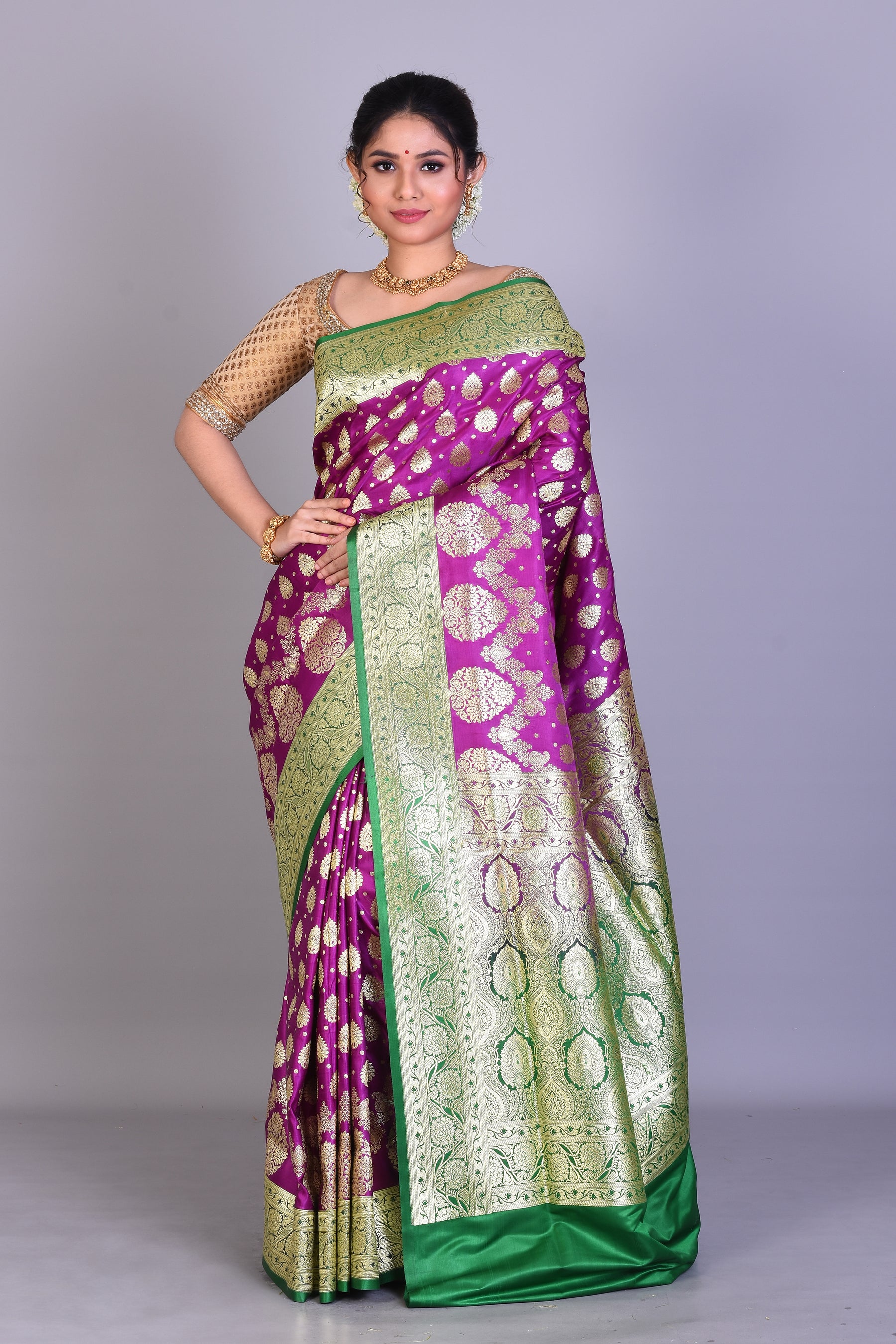 Magenta & Green Banarasi Saree with Blouse Piece - Keya Seth Exclusive