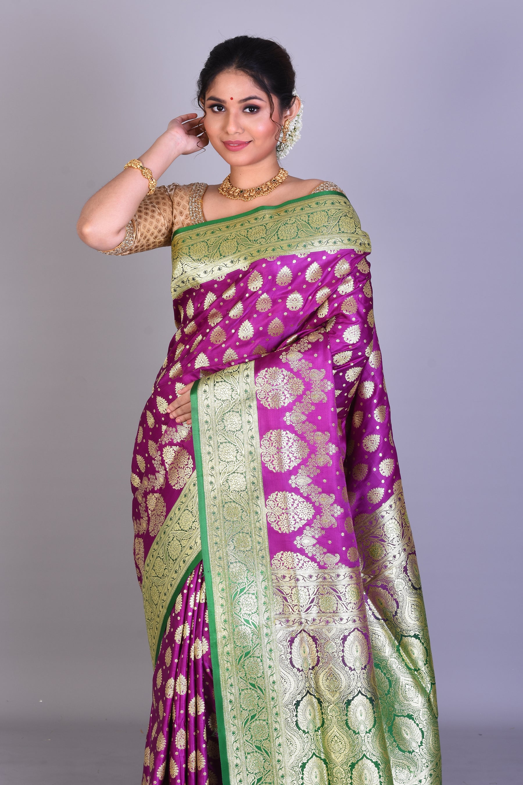 Magenta & Green Banarasi Saree with Blouse Piece - Keya Seth Exclusive