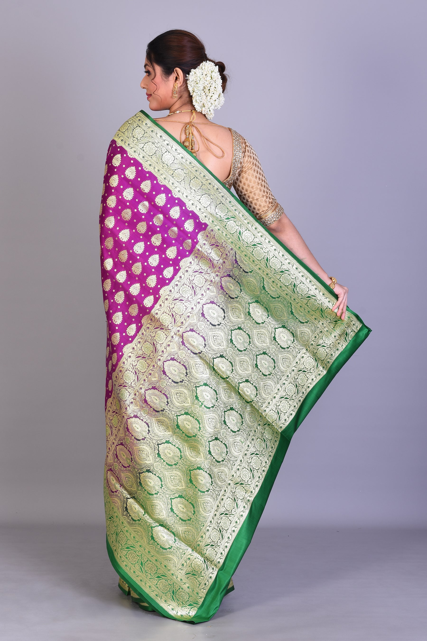 Magenta & Green Banarasi Saree with Blouse Piece - Keya Seth Exclusive