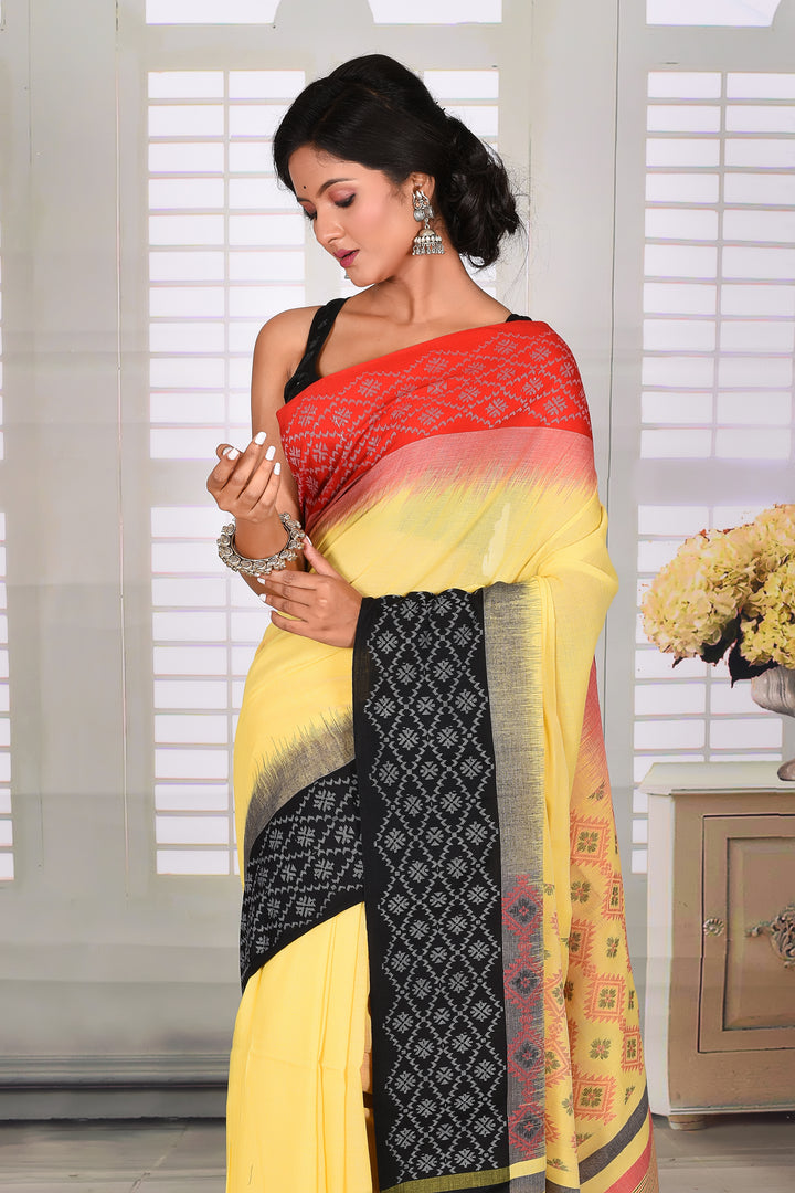 Yellow Cotton Handloom Saree with Ganga-Jamuna Border - Keya Seth Exclusive