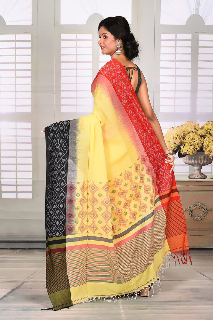 Yellow Cotton Handloom Saree with Ganga-Jamuna Border - Keya Seth Exclusive