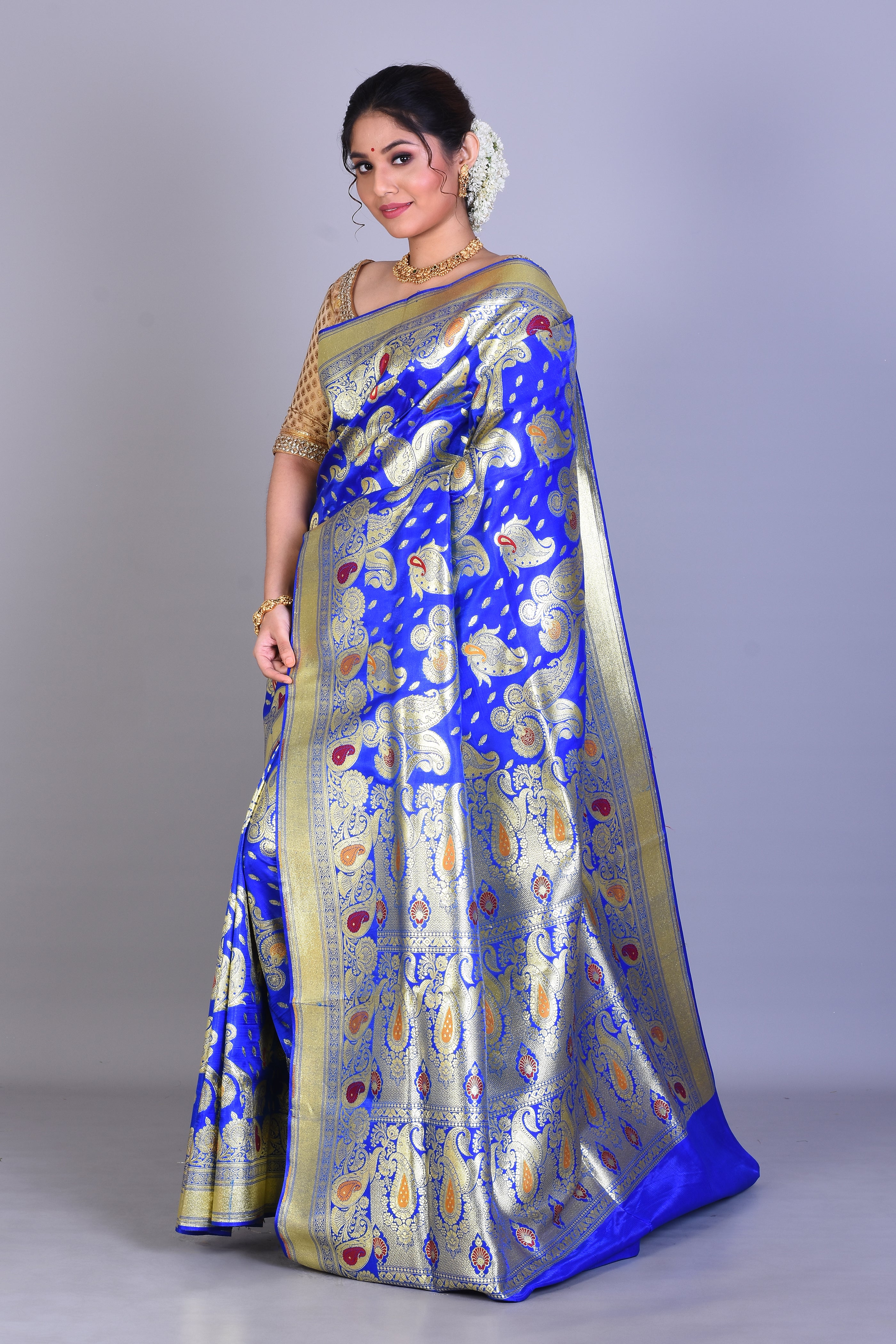 Royal Blue Banarasi Saree with Blouse Piece - Keya Seth Exclusive