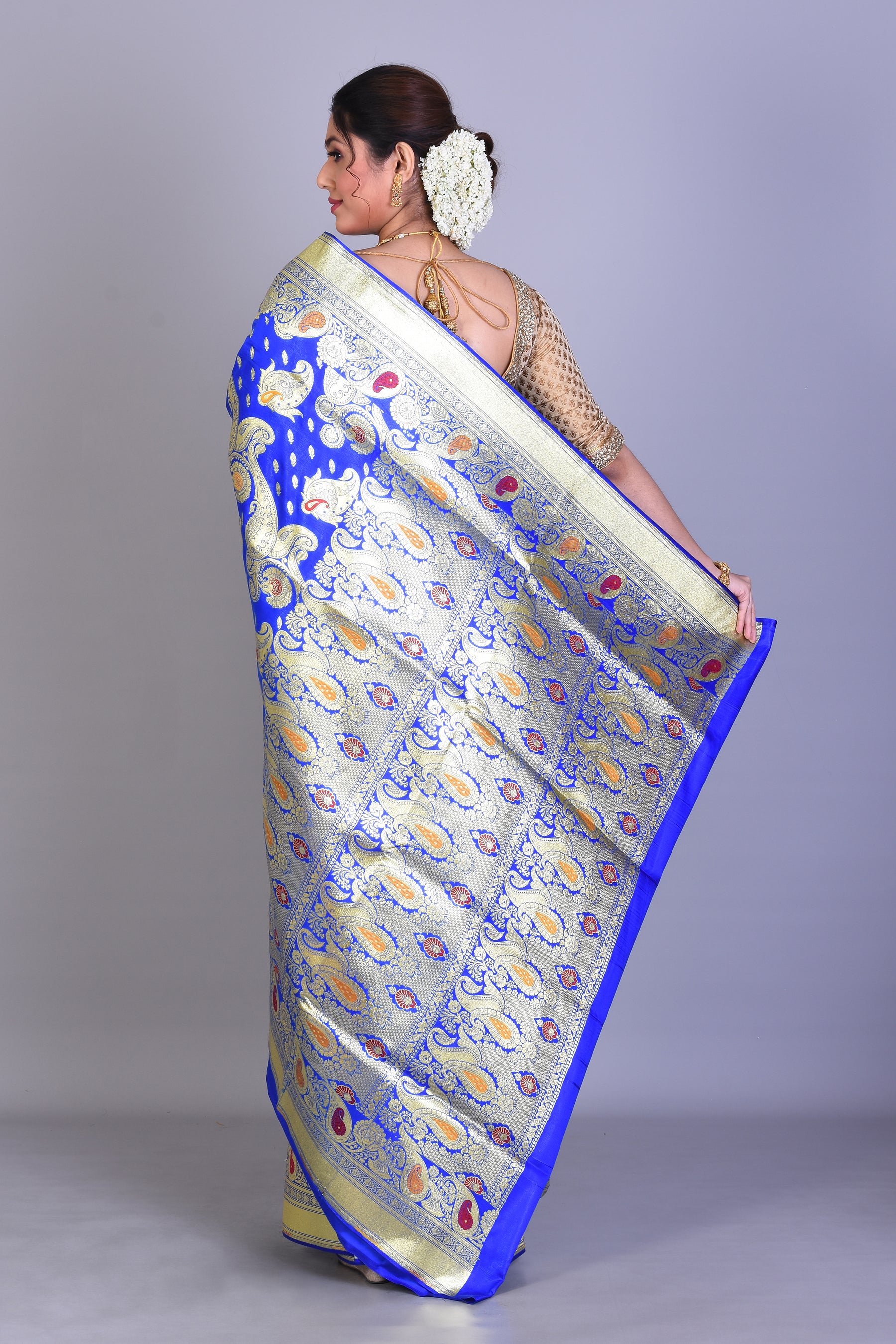 Royal Blue Banarasi Saree with Blouse Piece - Keya Seth Exclusive